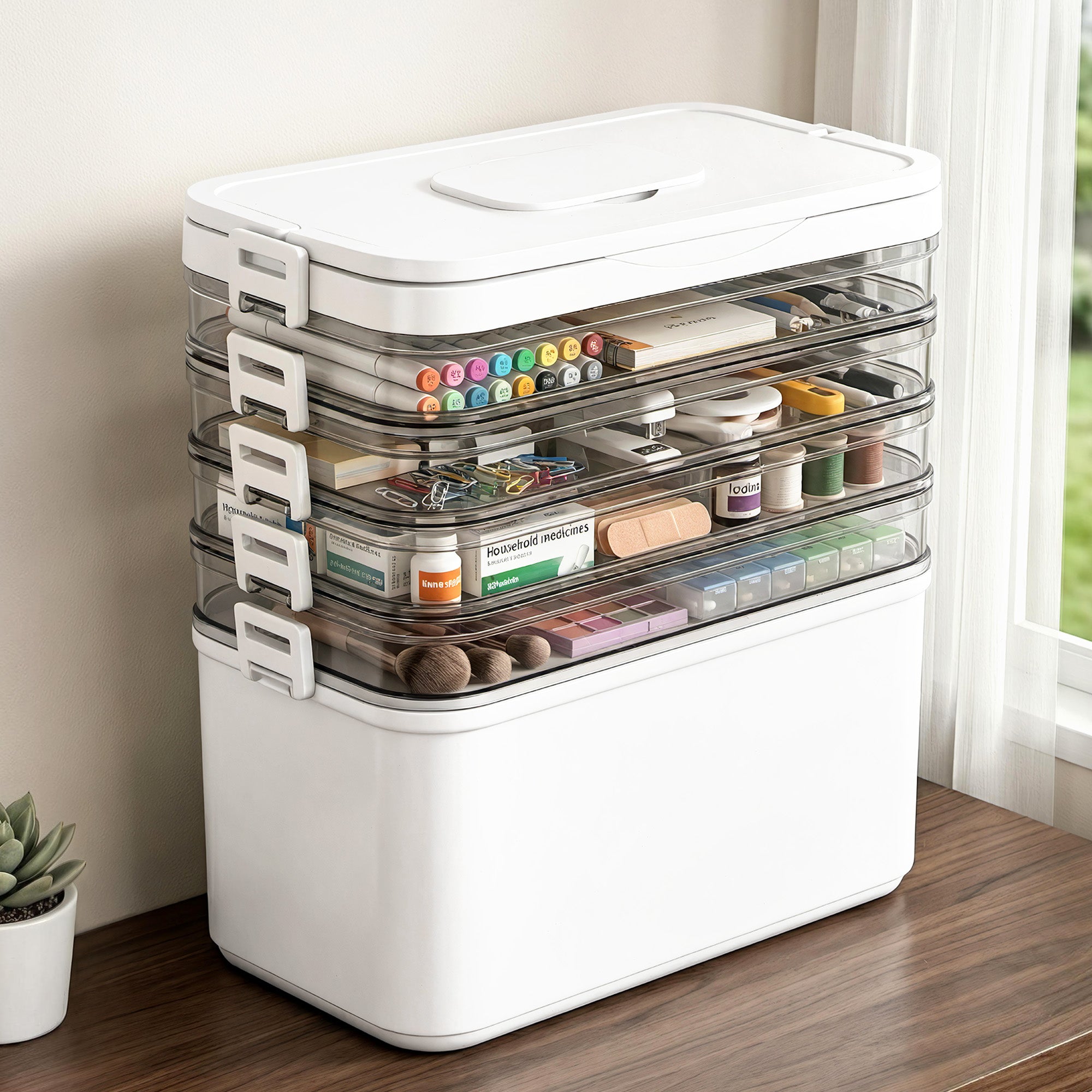 Artiss 5 Tier Portable Storage Box Detachable with Handles Plastic Clear Bedworld