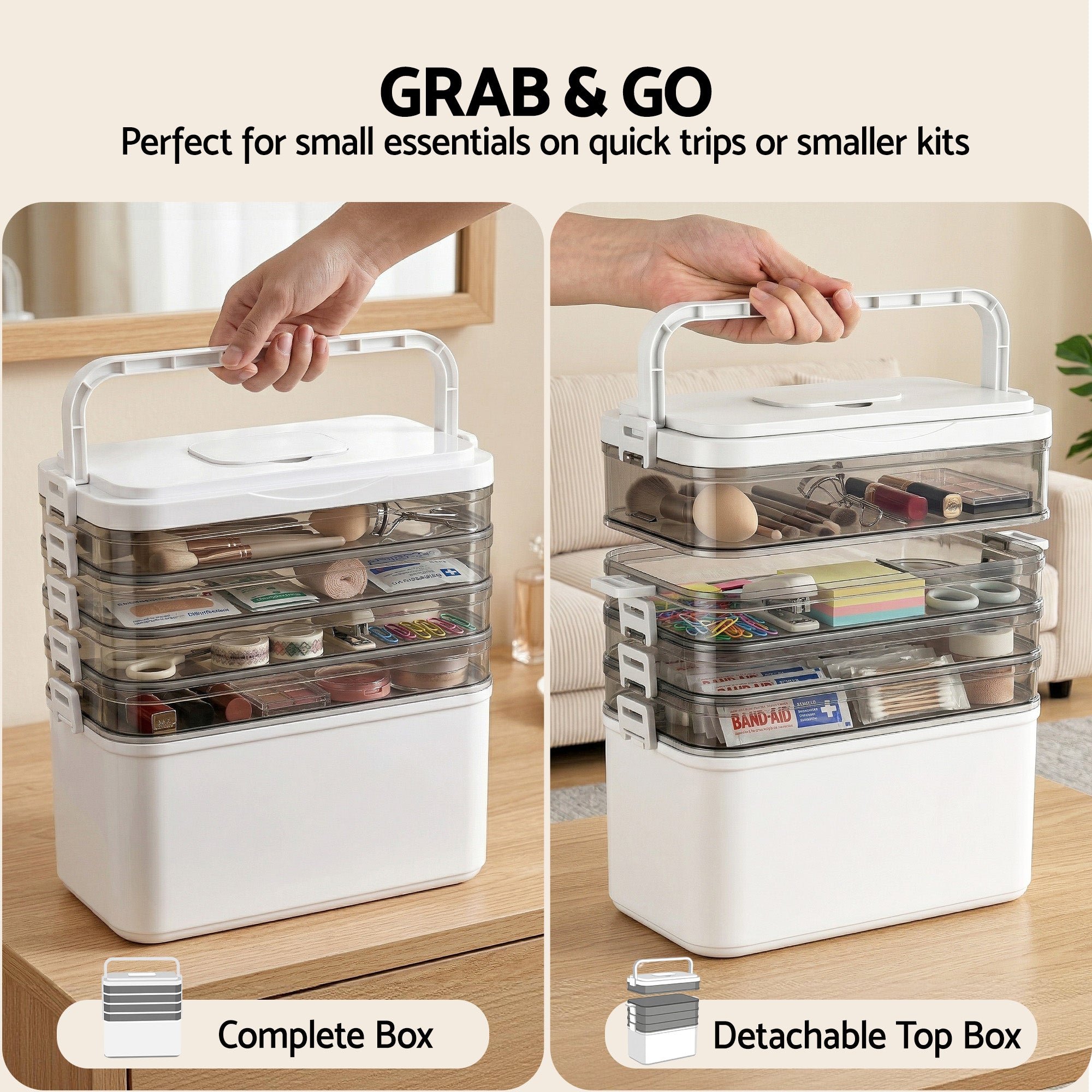 Artiss 5 Tier Portable Storage Box Detachable with Handles Plastic Clear Bedworld