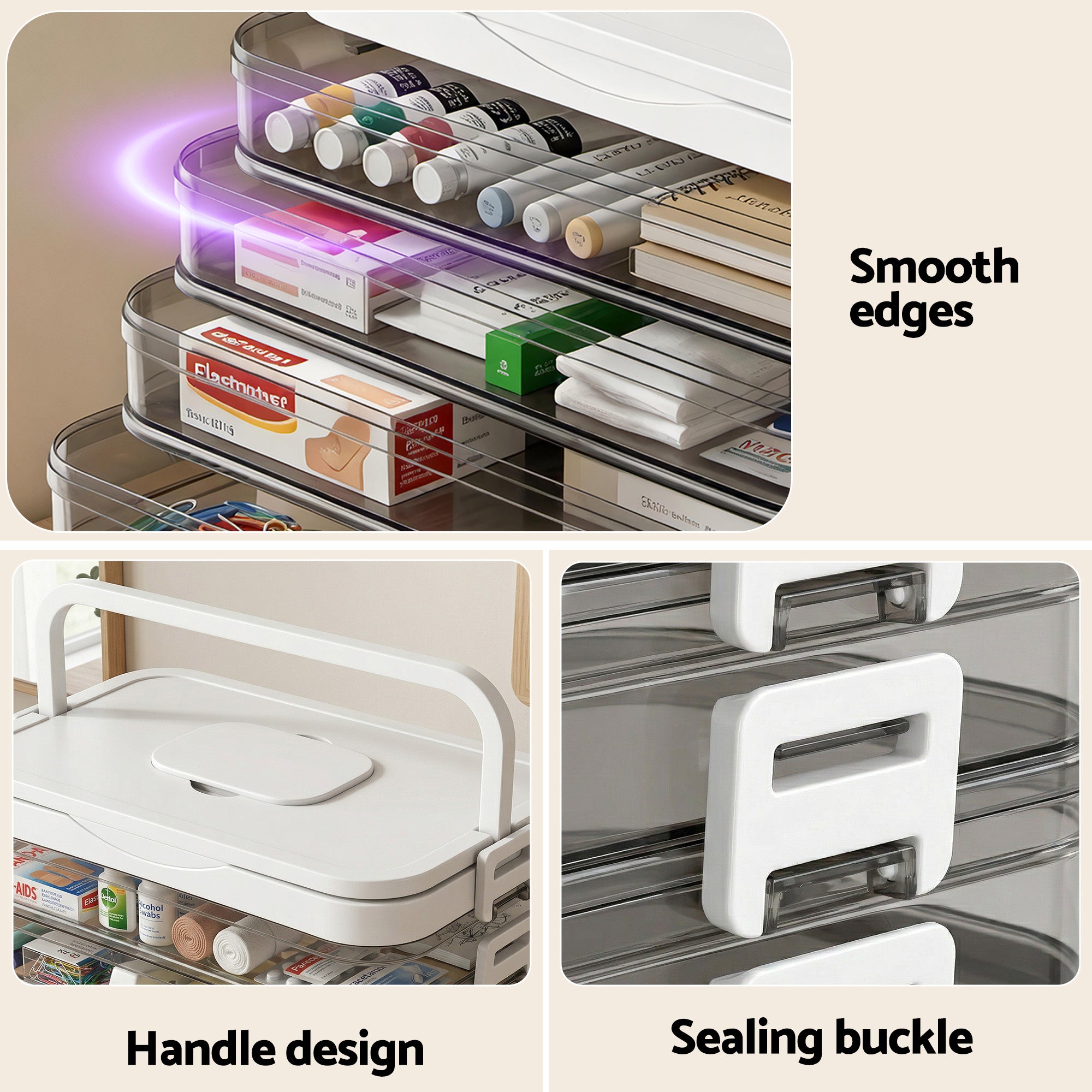 Artiss 5 Tier Portable Storage Box Detachable with Handles Plastic Clear Bedworld