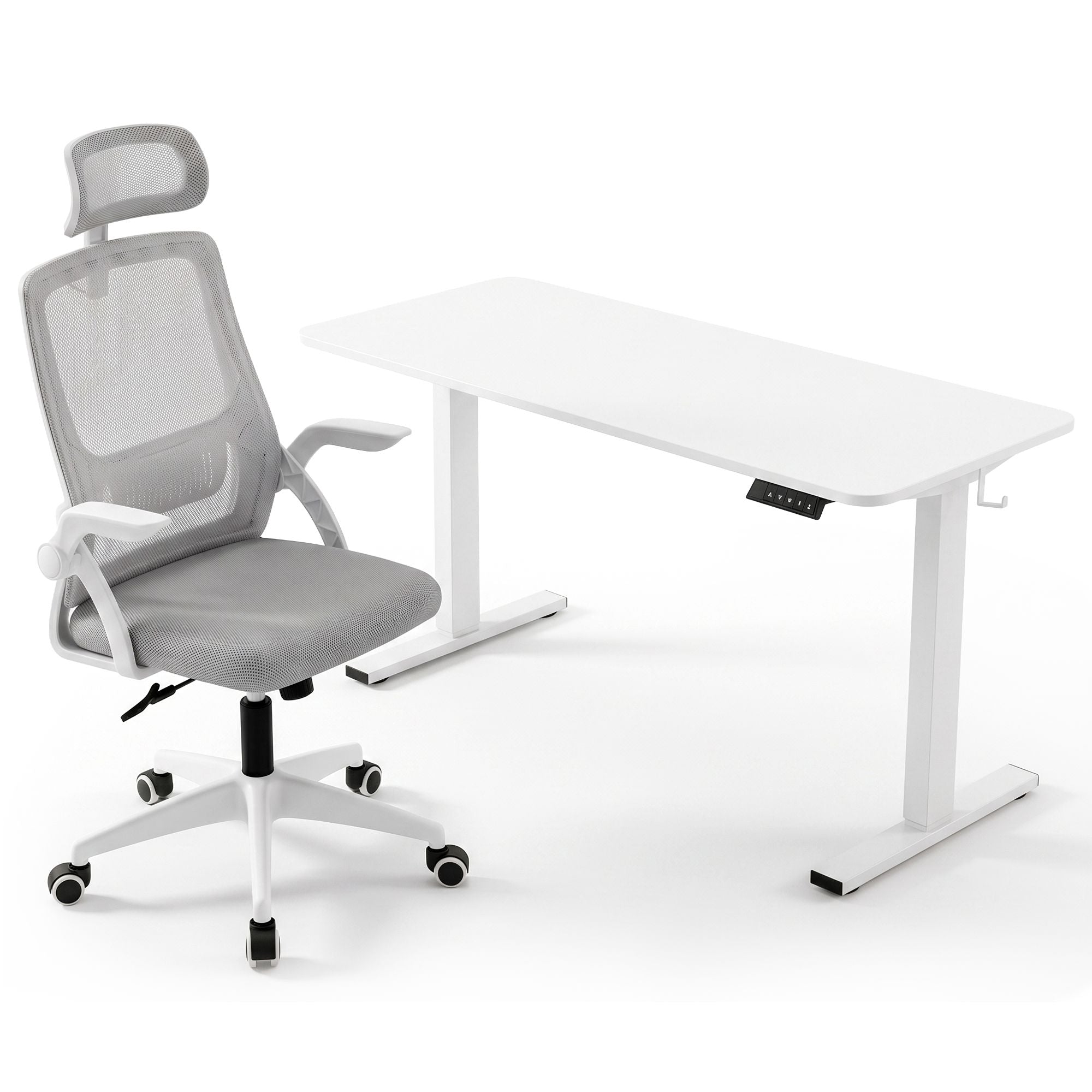 Artiss Standing Desk Office Chair Sit Stand Ergonomic Combo 140cm White Bedworld