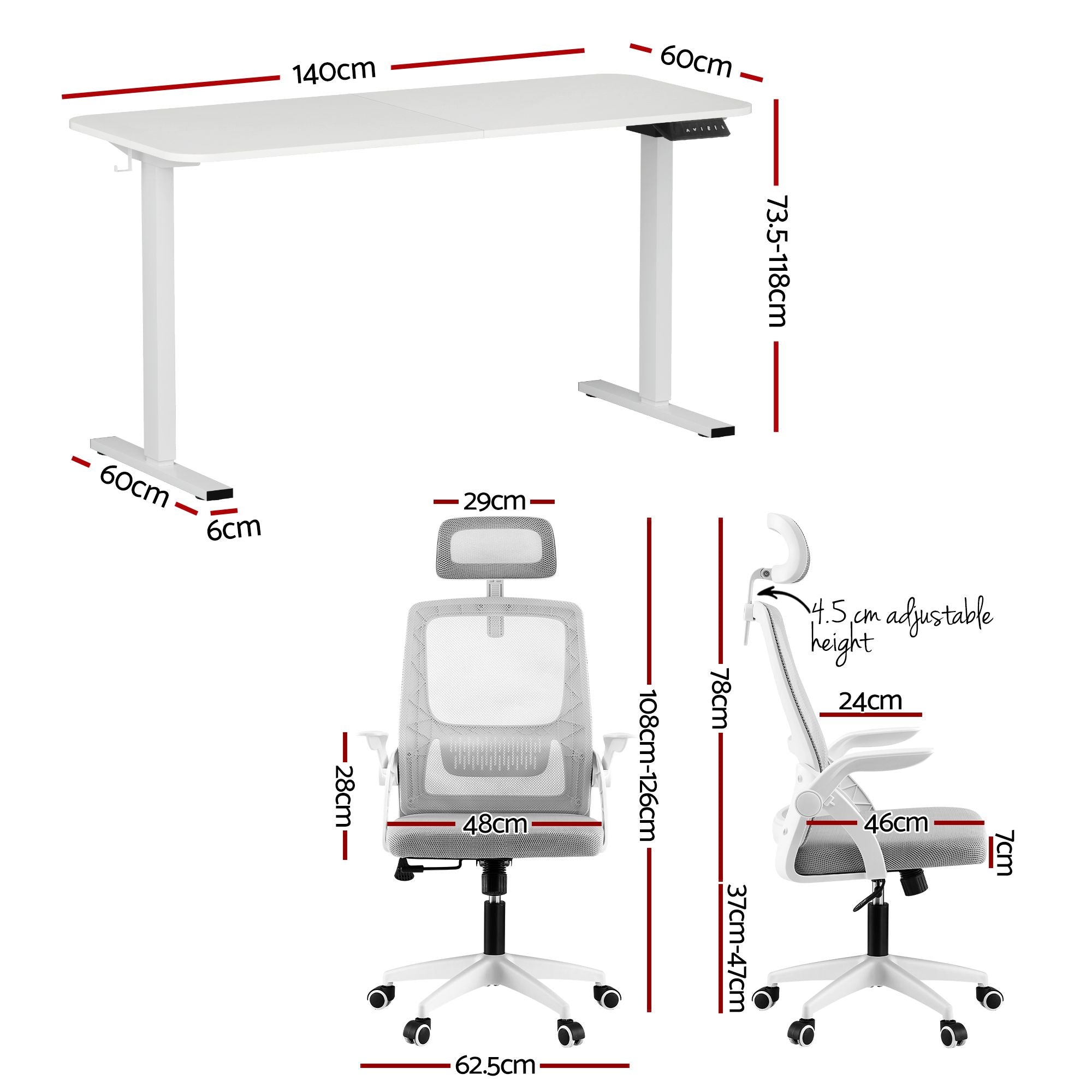 Artiss Standing Desk Office Chair Sit Stand Ergonomic Combo 140cm White Bedworld