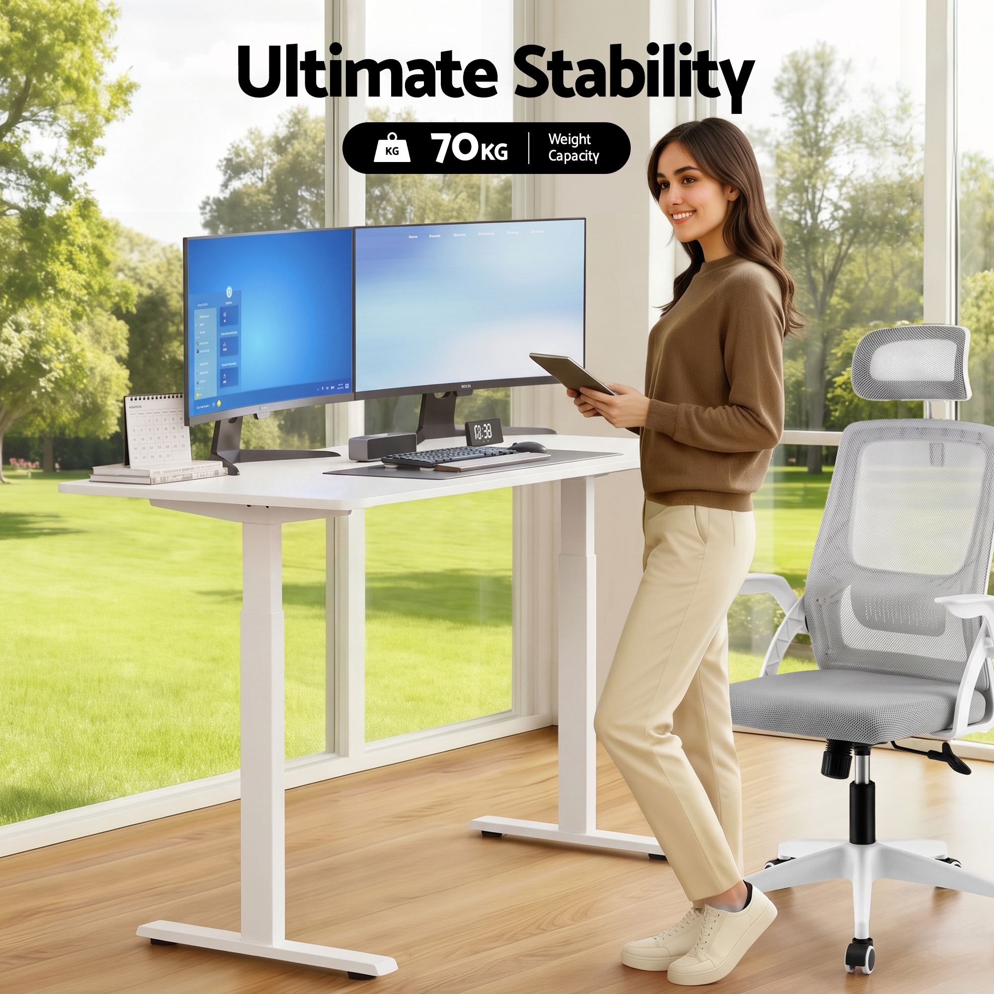 Artiss Standing Desk Office Chair Sit Stand Ergonomic Combo 140cm White Bedworld