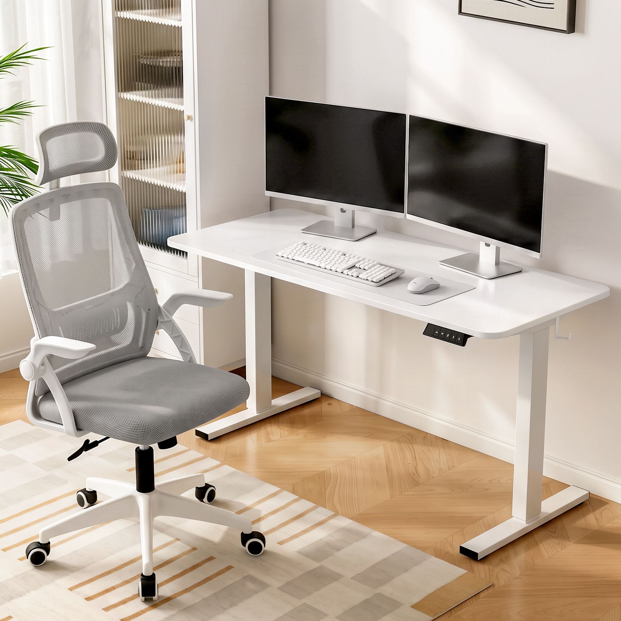 Artiss Standing Desk Office Chair Sit Stand Ergonomic Combo 140cm White Bedworld