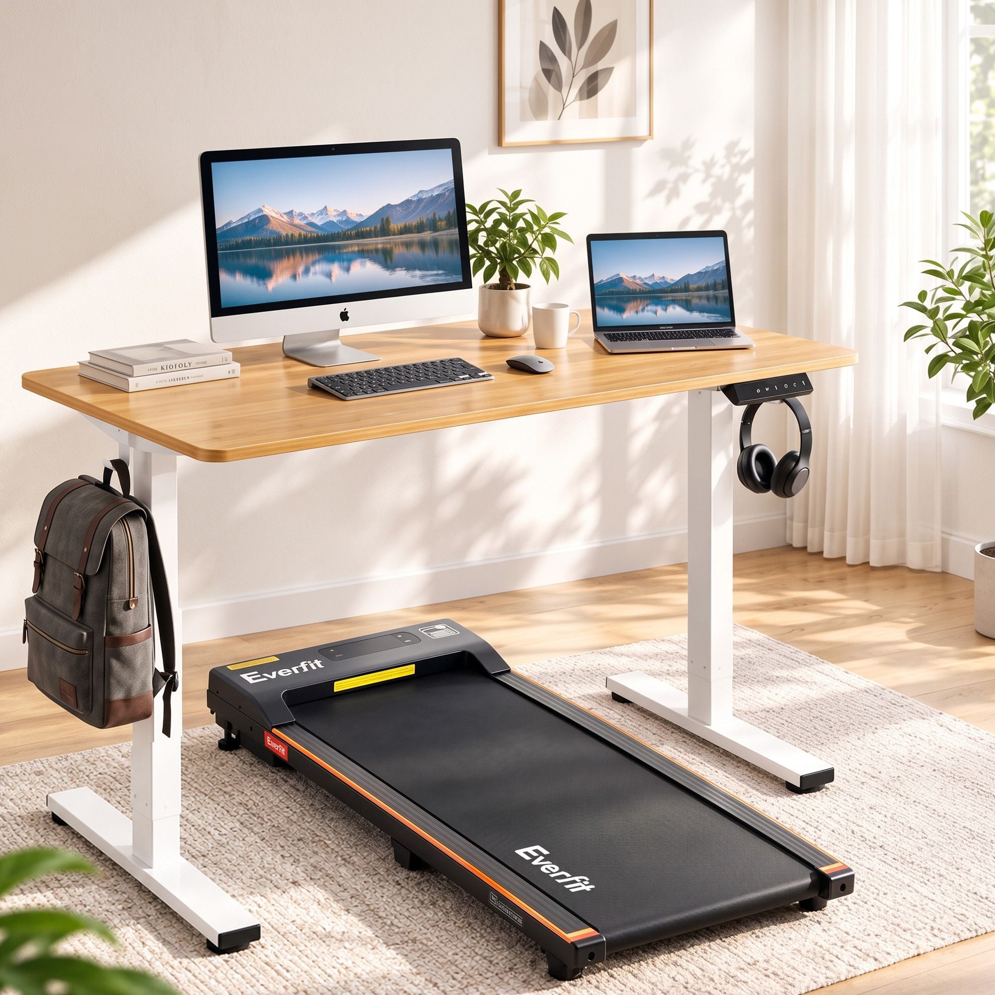 Artiss 100cm Standing Desk Treadmill Motorised Natural Wood Bedworld