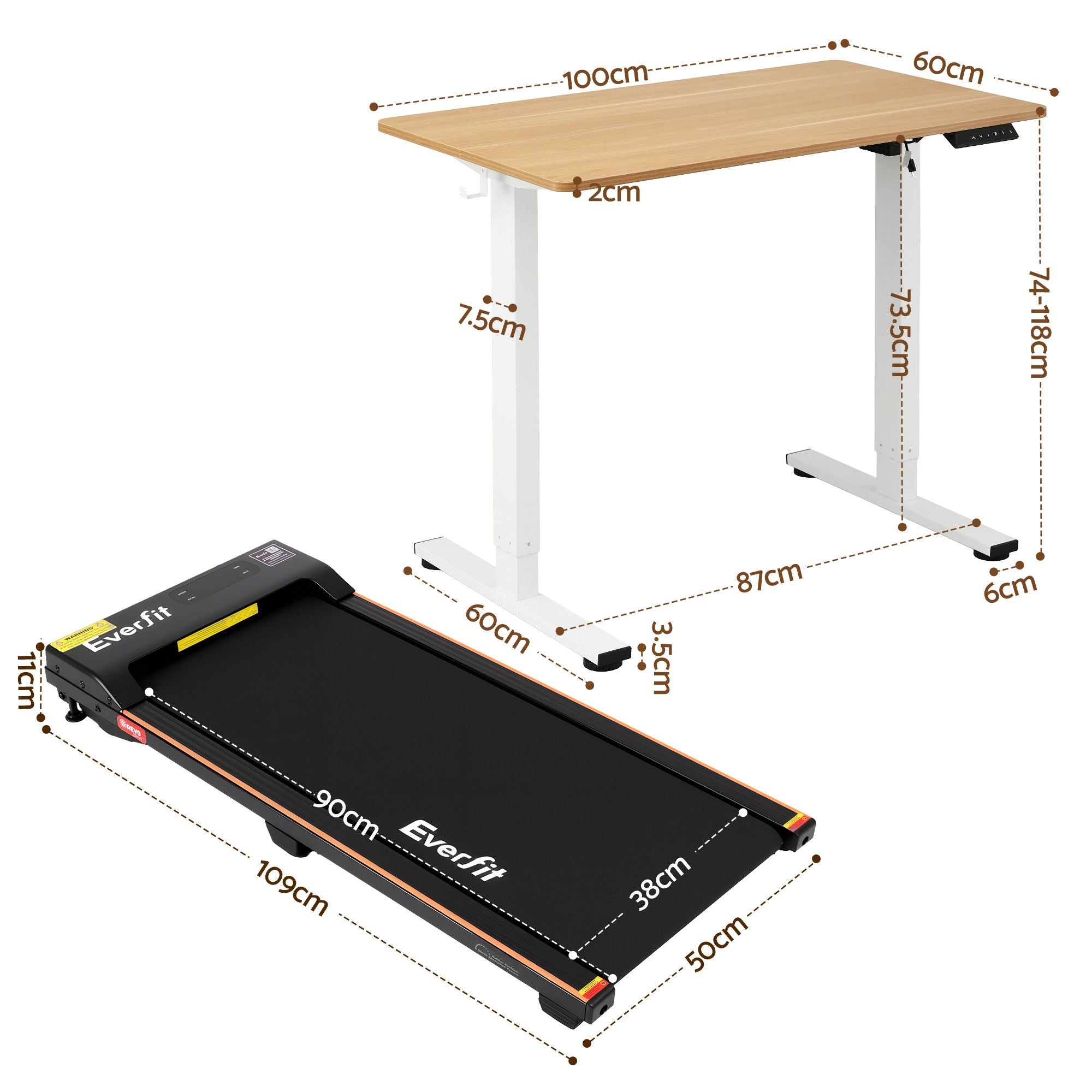 Artiss 100cm Standing Desk Treadmill Motorised Natural Wood Bedworld