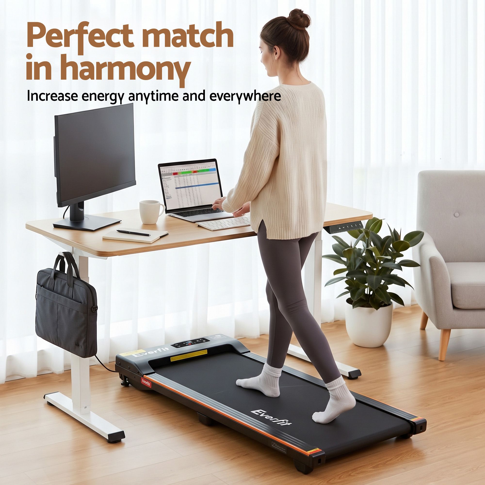 Artiss 100cm Standing Desk Treadmill Motorised Natural Wood Bedworld