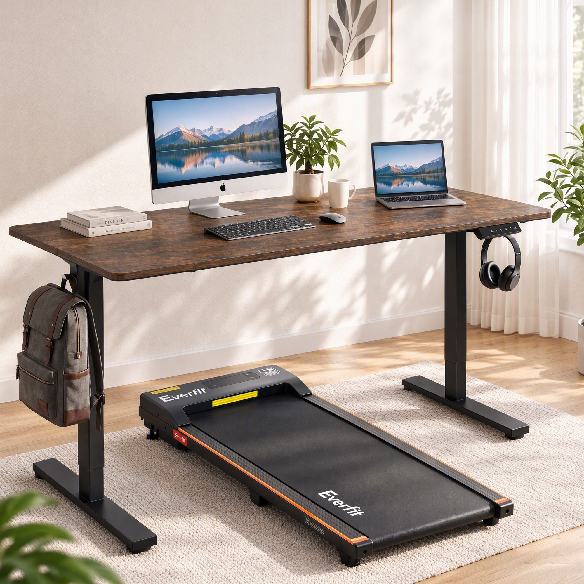 Artiss 140cm Standing Desk Treadmill Motorised Rustic Brown Bedworld