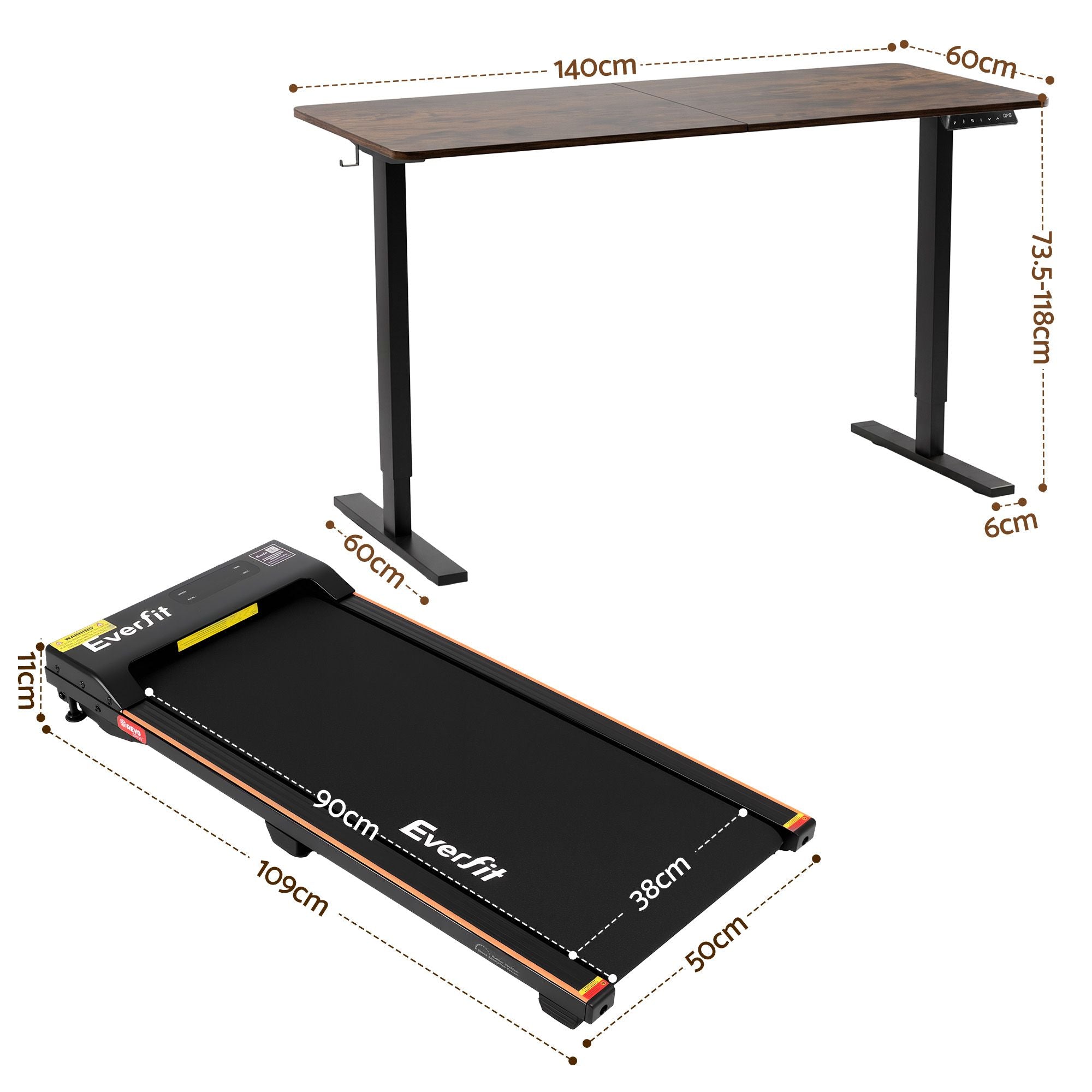 Artiss 140cm Standing Desk Treadmill Motorised Rustic Brown Bedworld