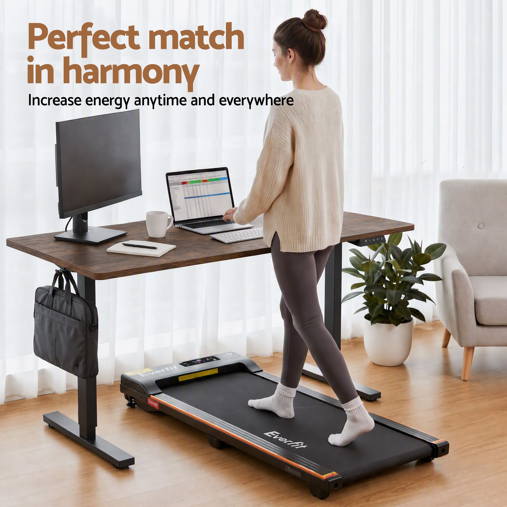 Artiss 140cm Standing Desk Treadmill Motorised Rustic Brown Bedworld