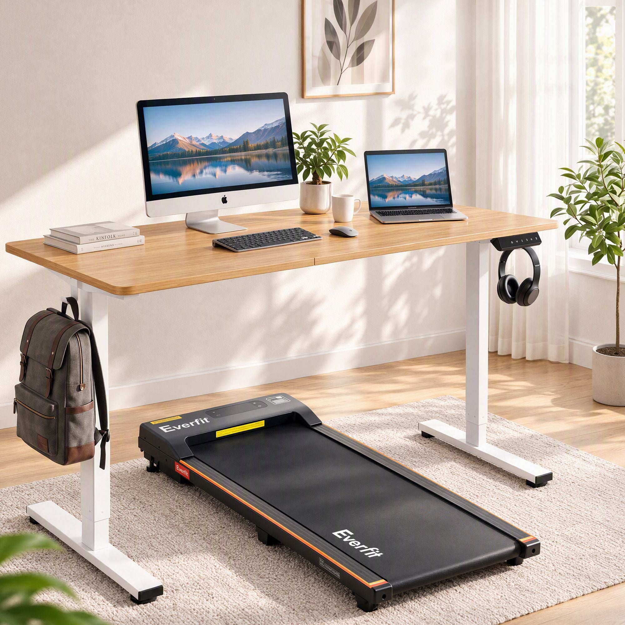 Artiss 140cm Standing Desk Treadmill Motorised Natural Wood Bedworld