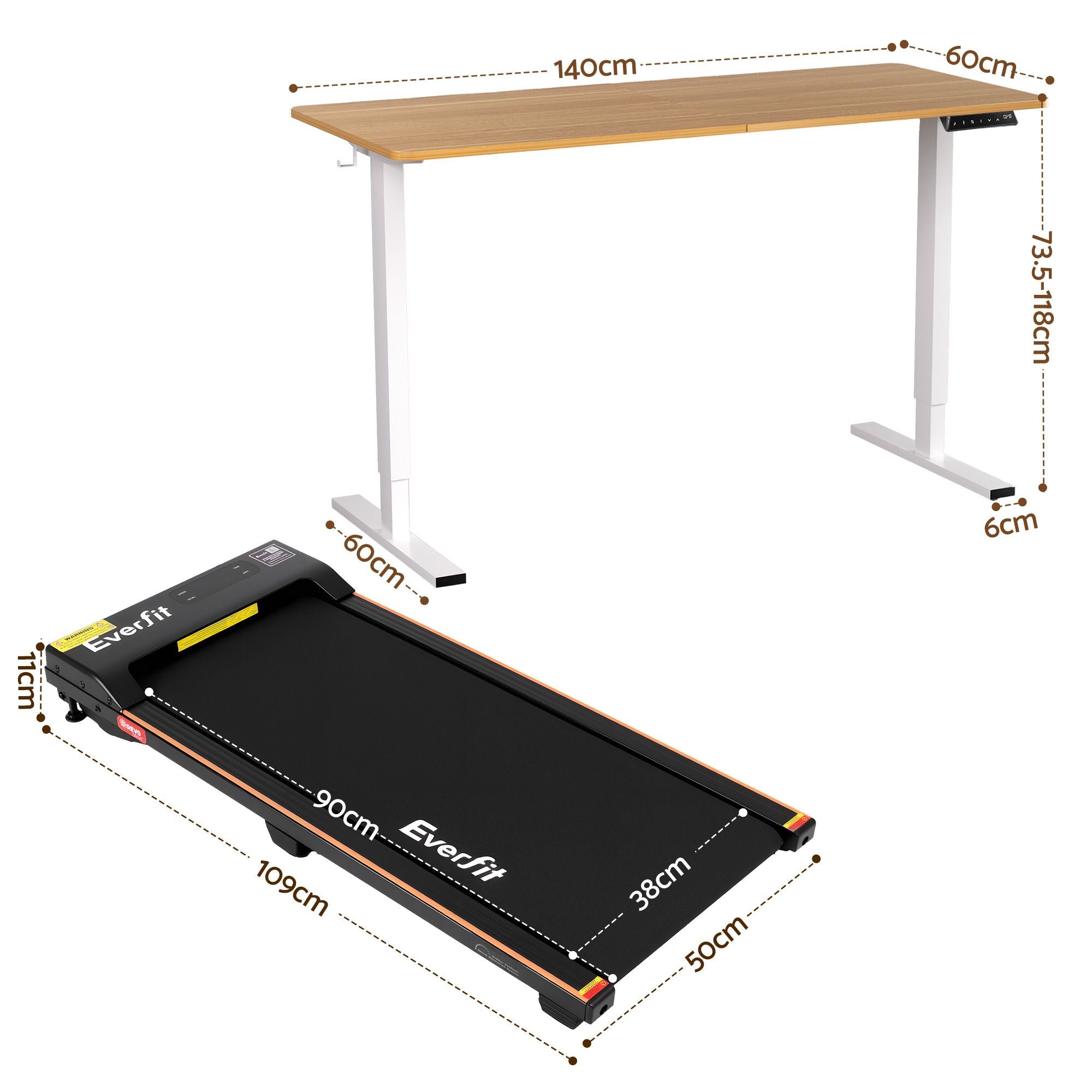 Artiss 140cm Standing Desk Treadmill Motorised Natural Wood Bedworld