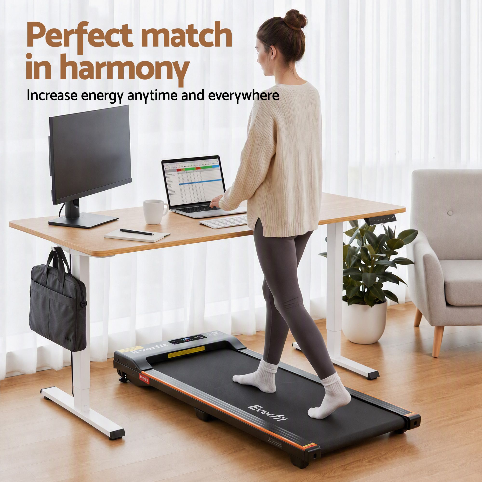 Artiss 140cm Standing Desk Treadmill Motorised Natural Wood Bedworld