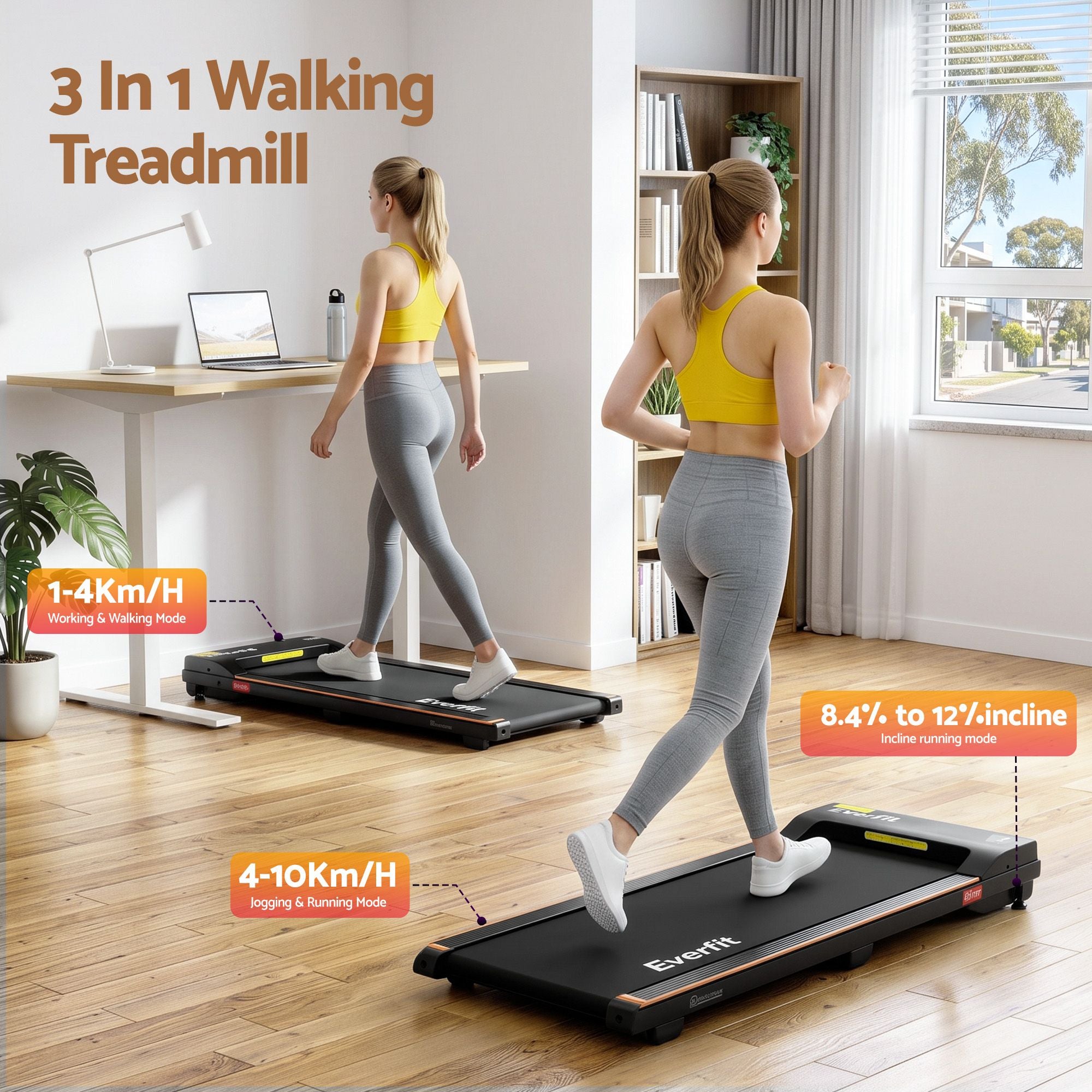 Artiss 140cm Standing Desk Treadmill Motorised Natural Wood Bedworld