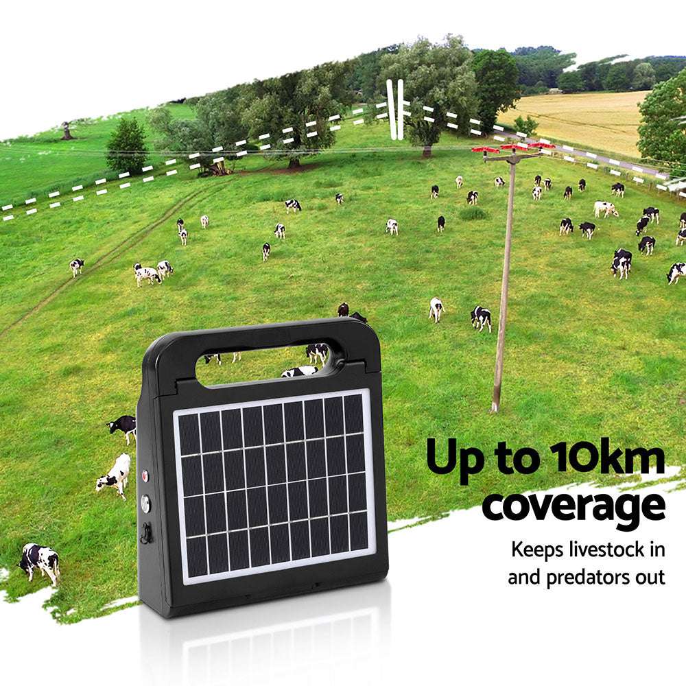 Giantz 10km Electric Fence Energiser Solar Energizer Charger Farm Animal 0.3J