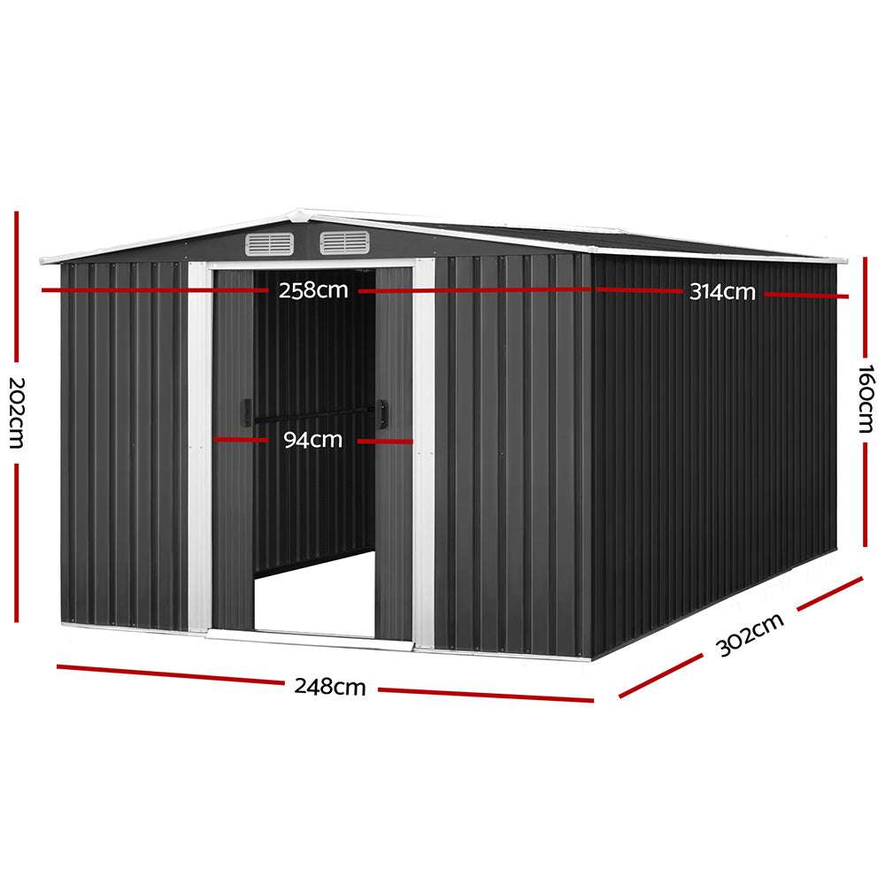 /Metal Base Sheds Outdoor Storage Workshop Shelter Sliding Door