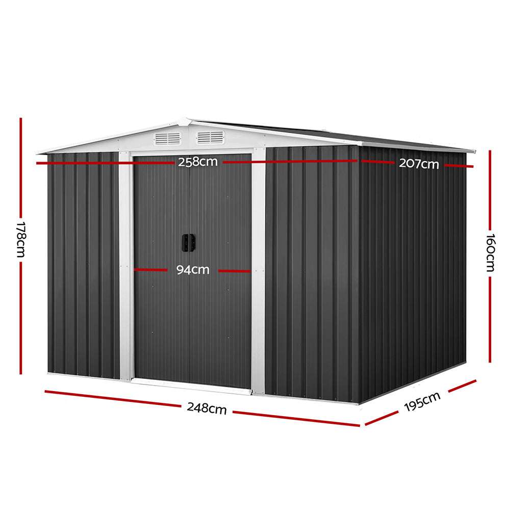 07M Sheds Outdoor Storage Workshop Metal Shelter Sliding Door