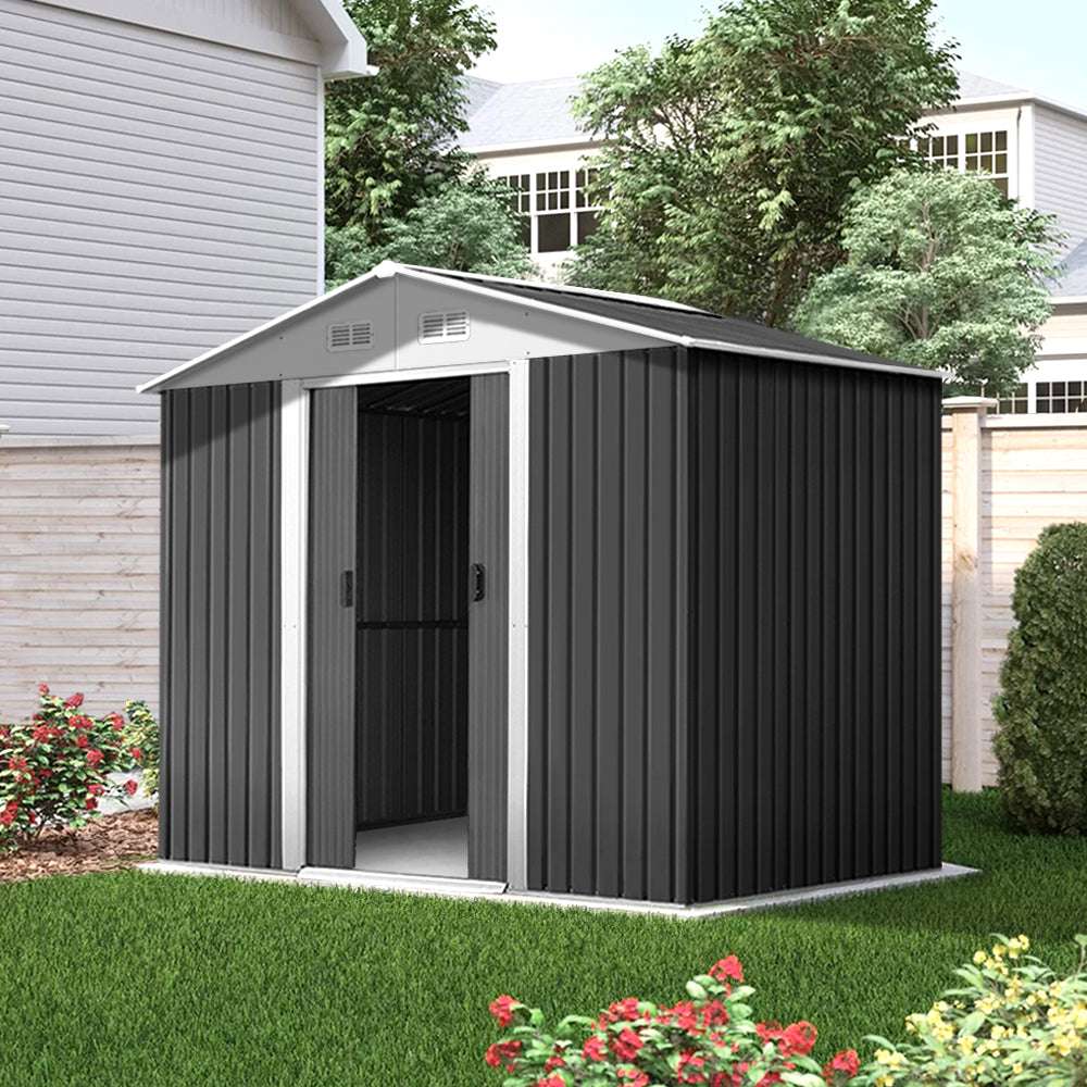 07M Sheds Outdoor Storage Workshop Metal Shelter Sliding Door