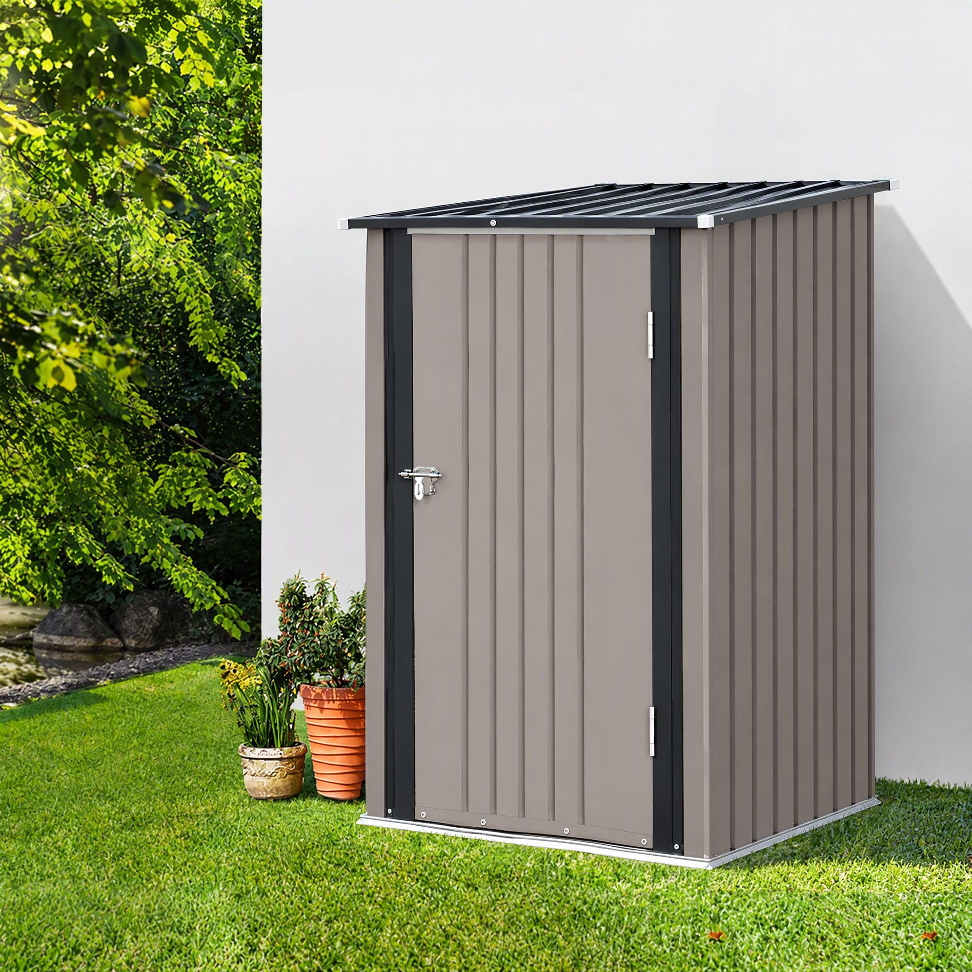 Giantz Garden Shed Outdoor Storage Metal Tool Shed Steel 99x104cm Brown Bedworld