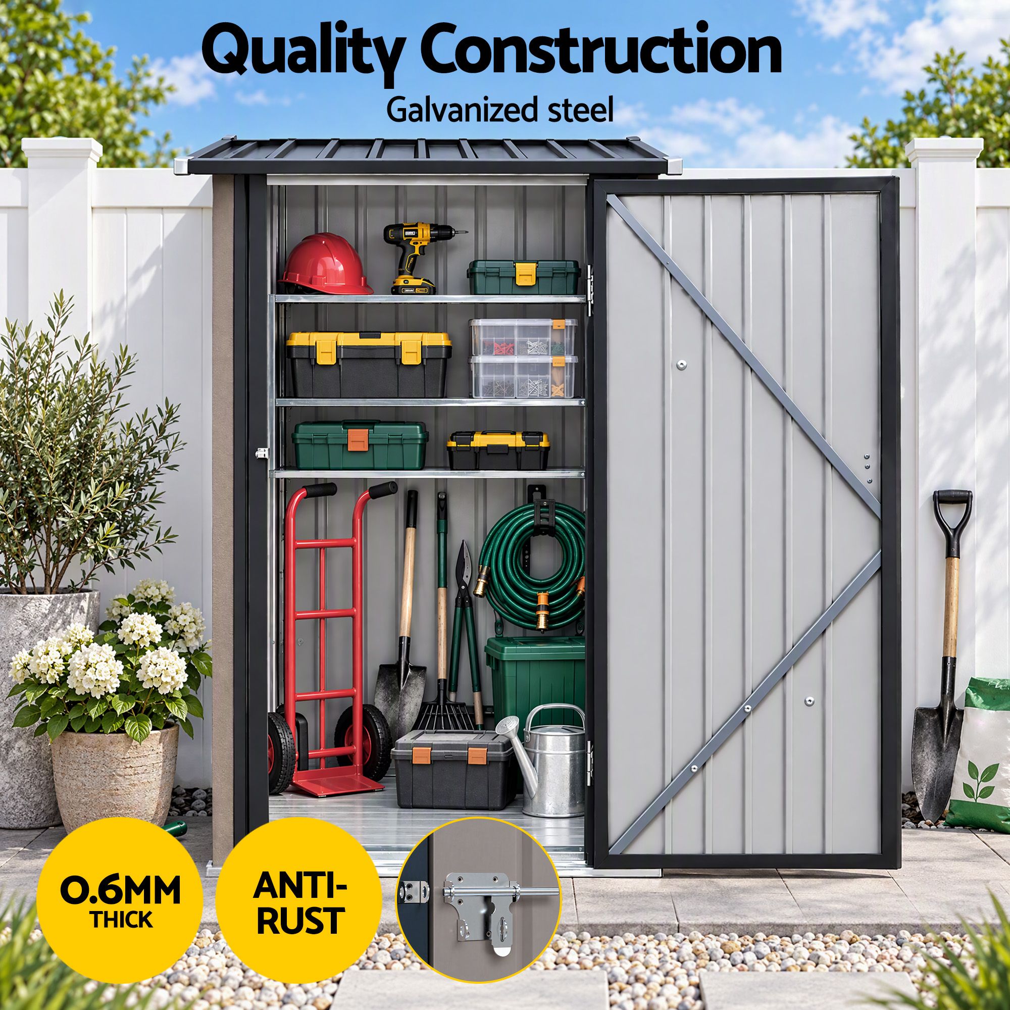 Giantz Garden Shed Outdoor Storage Metal Tool Shed Steel 99x104cm Brown Bedworld