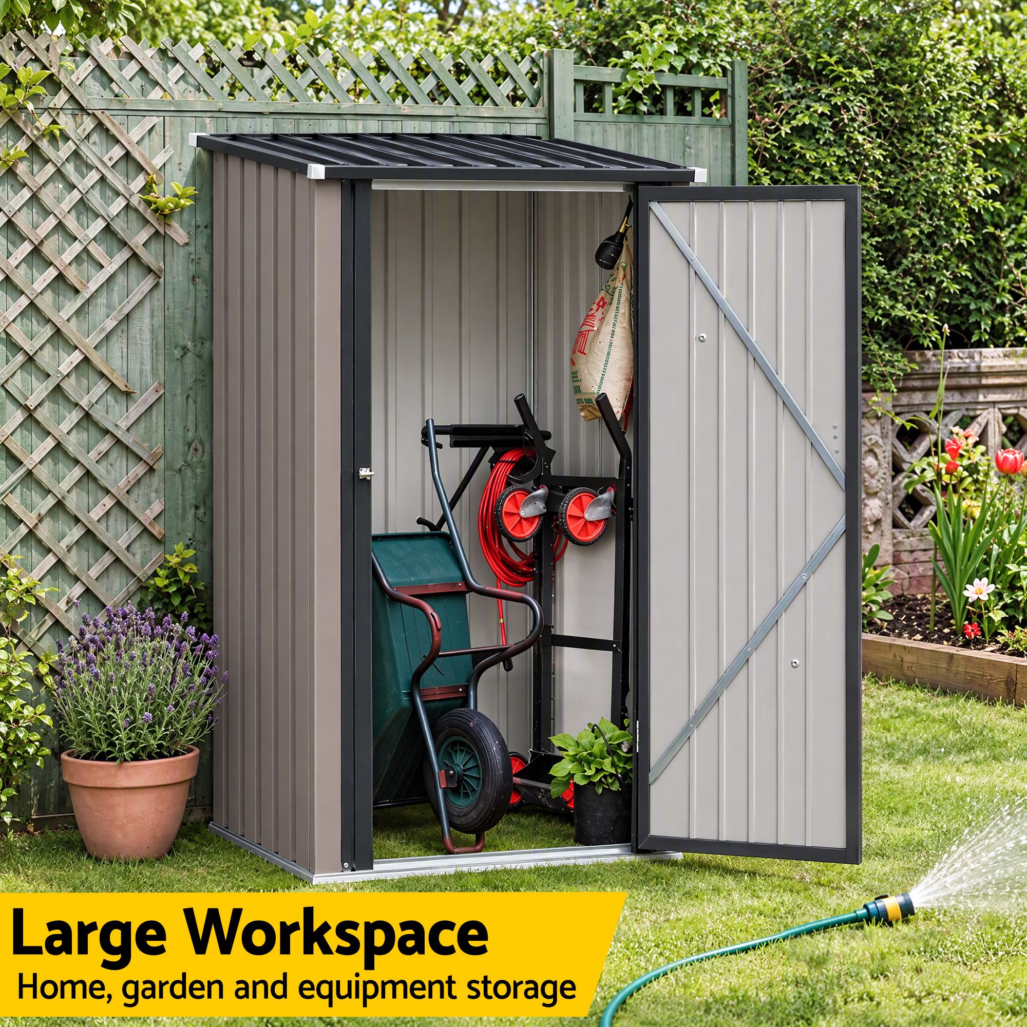 Giantz Garden Shed Outdoor Storage Metal Tool Shed Steel 99x104cm Brown Bedworld