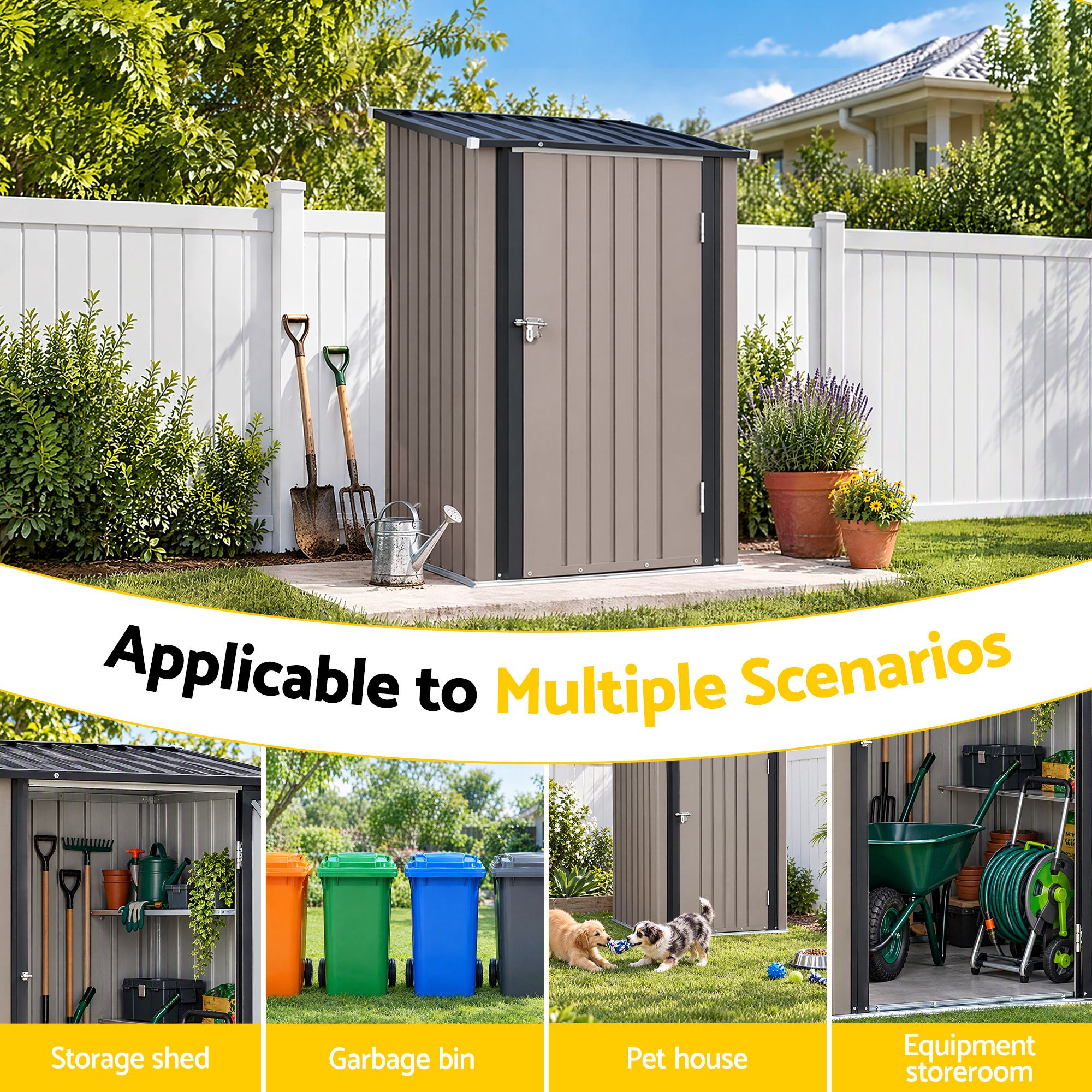 Giantz Garden Shed Outdoor Storage Metal Tool Shed Steel 99x104cm Brown Bedworld