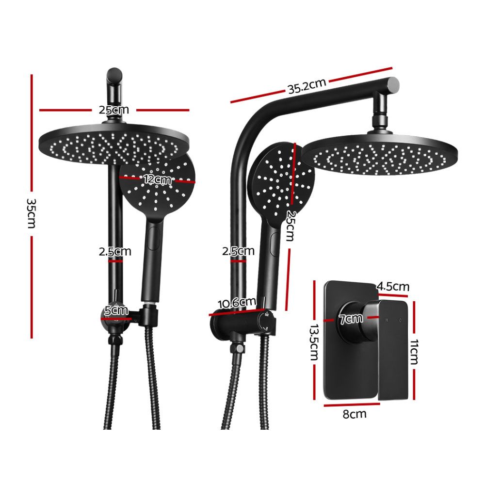 Cefito 9'' Rain Shower Head Set Handheld Round High Pressure Mixer Tap Black Bedworld