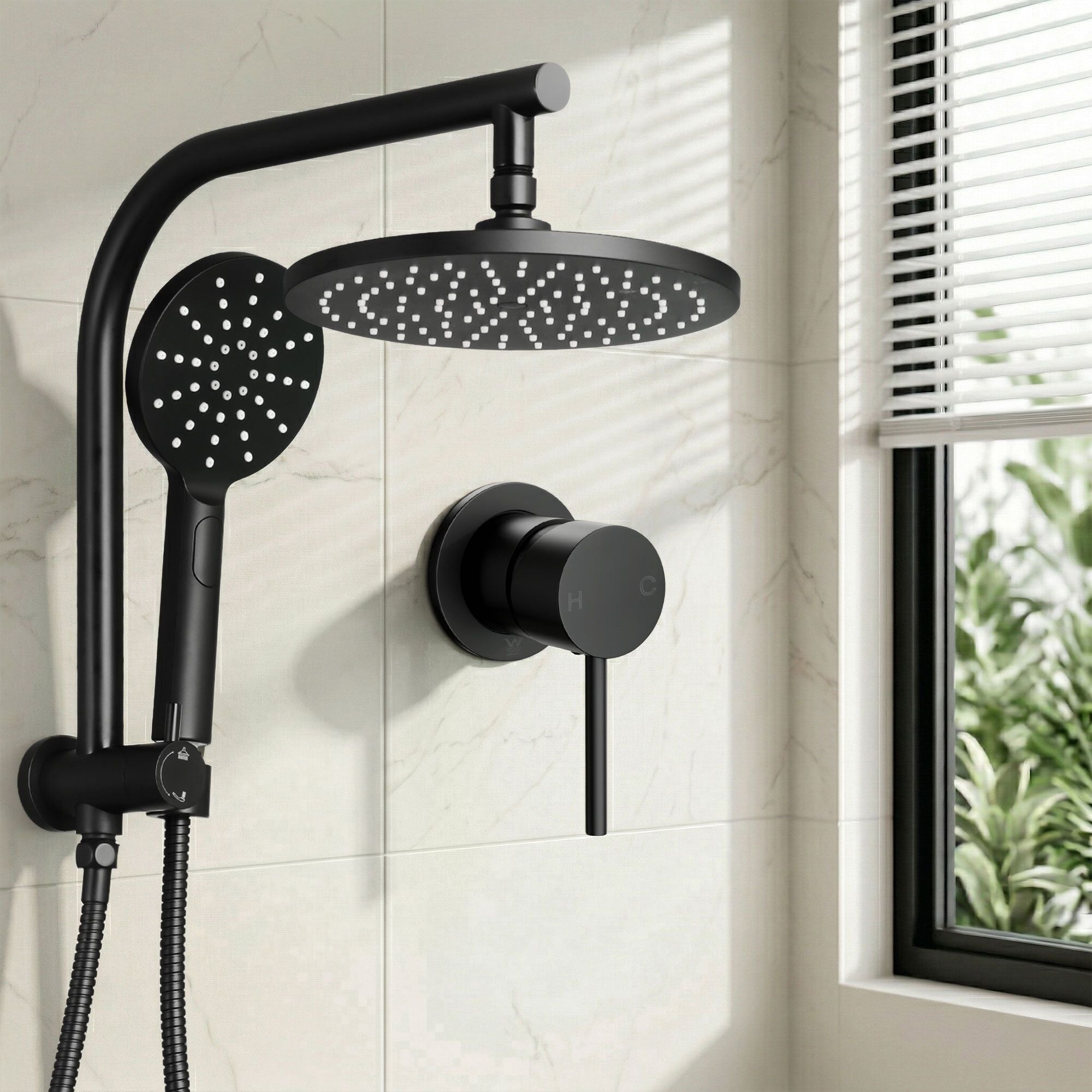 Cefito 9'' Rain Shower Head Set Handheld Round High Pressure Mixer Tap Chrome Bedworld