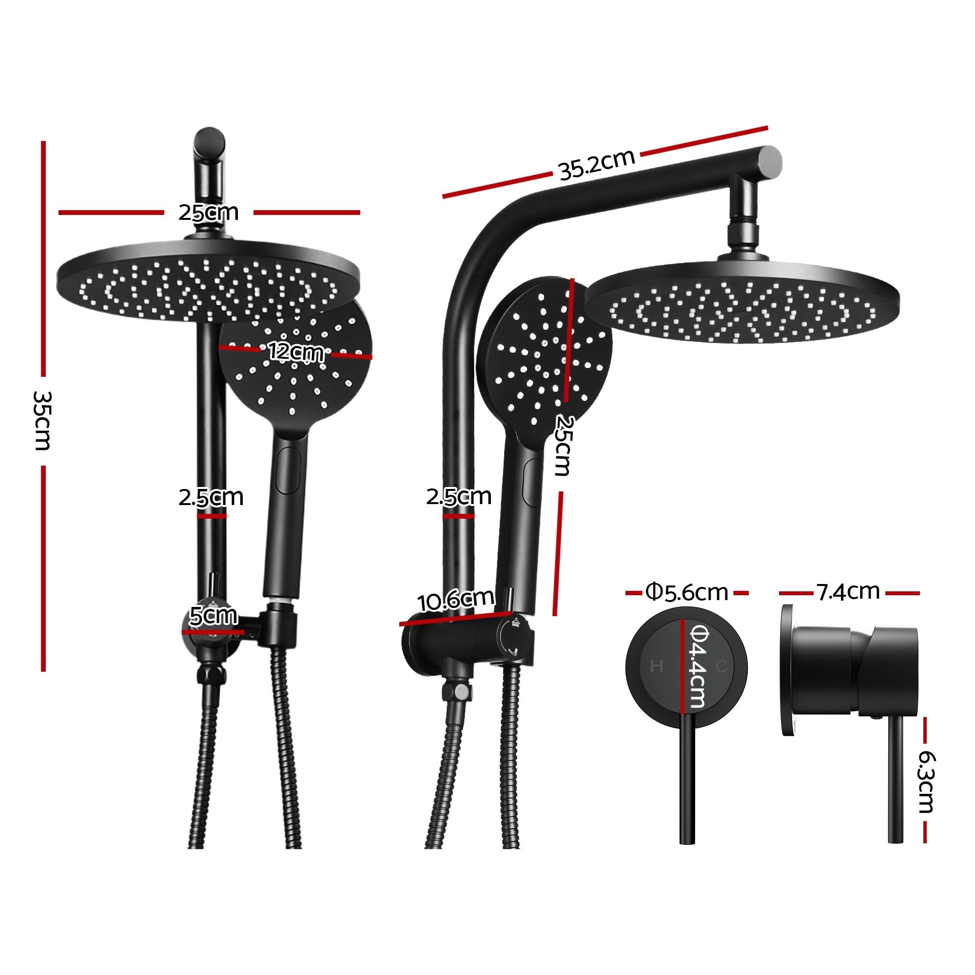 Cefito 9'' Rain Shower Head Set Handheld Round High Pressure Mixer Tap Chrome Bedworld