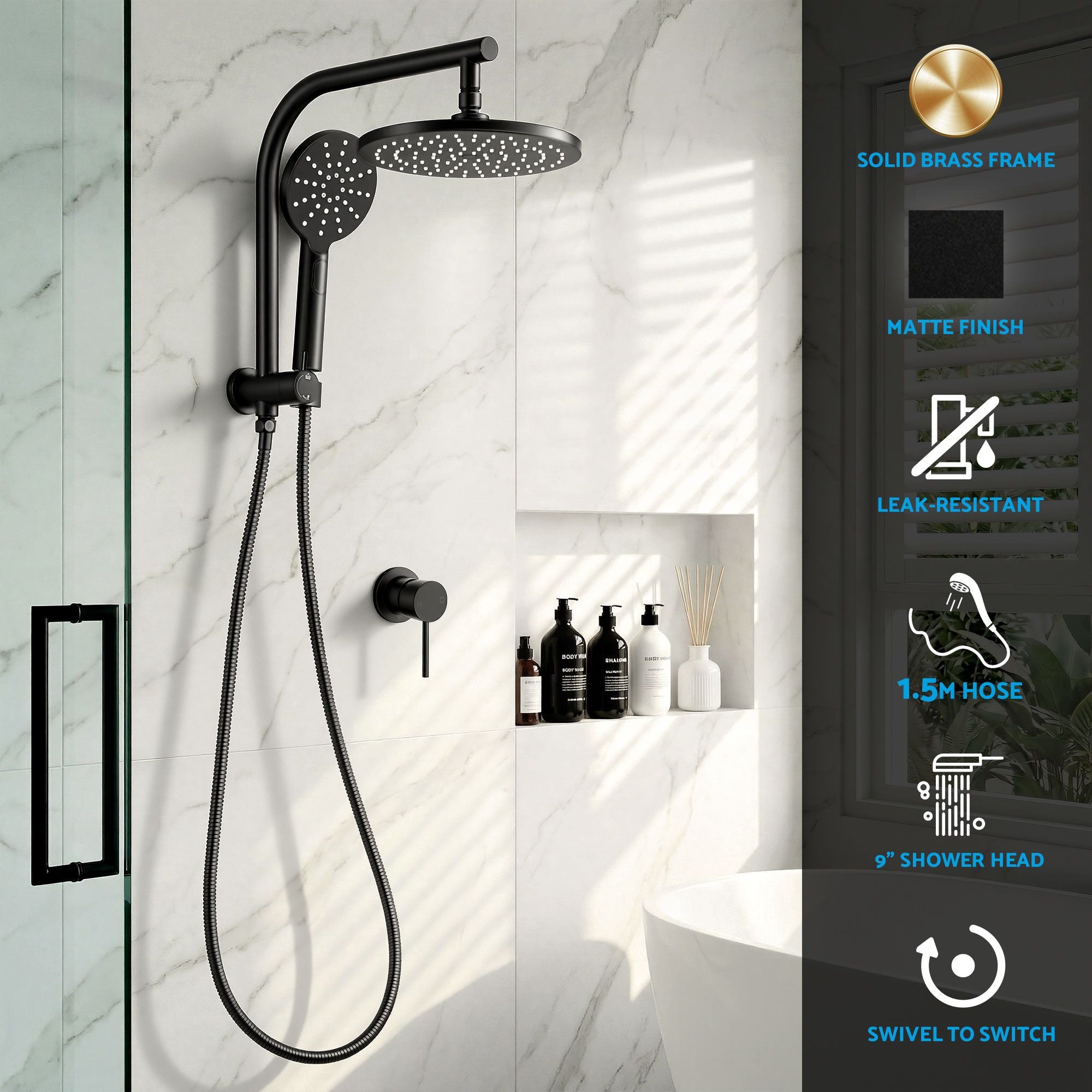 Cefito 9'' Rain Shower Head Set Handheld Round High Pressure Mixer Tap Chrome Bedworld