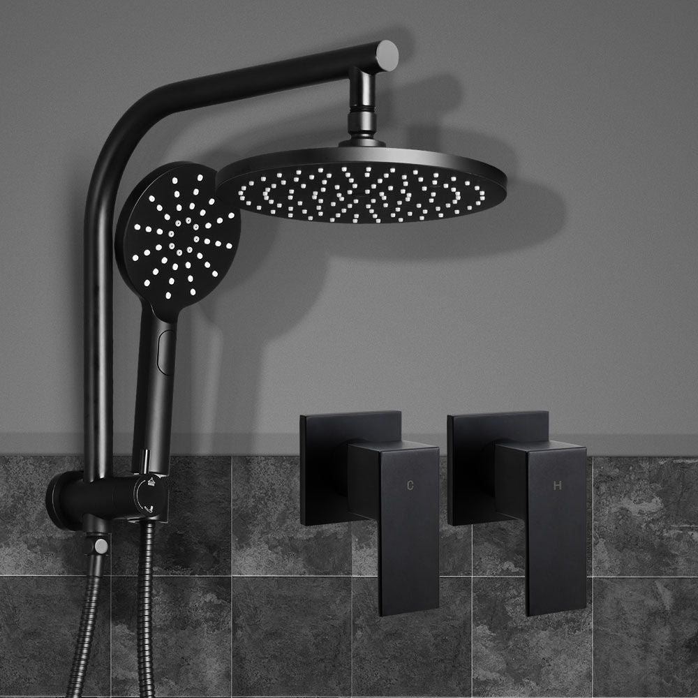 Cefito 9'' Rain Shower Head Set Handheld Round High Pressure Twins Tap Black Bedworld