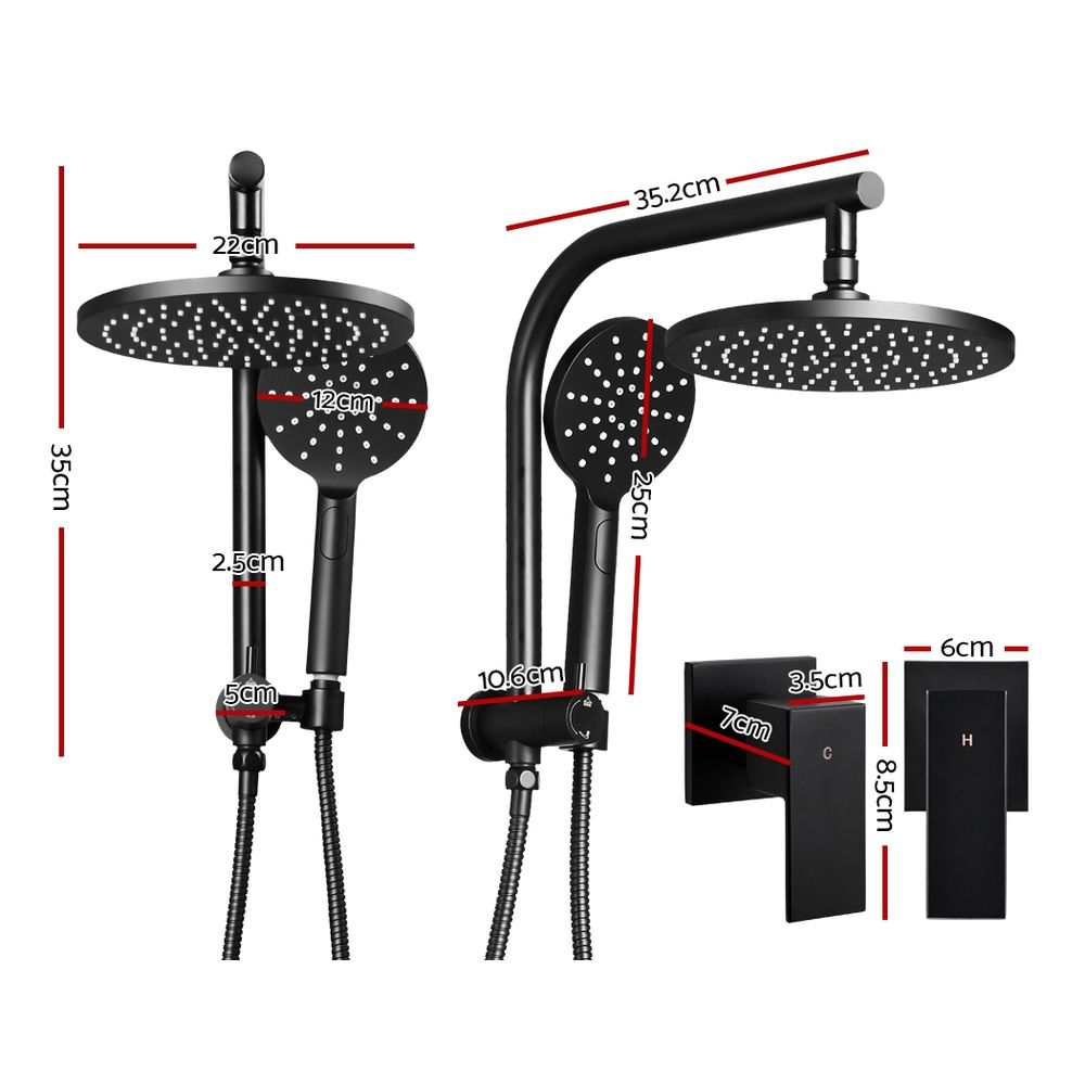 Cefito 9'' Rain Shower Head Set Handheld Round High Pressure Twins Tap Black Bedworld