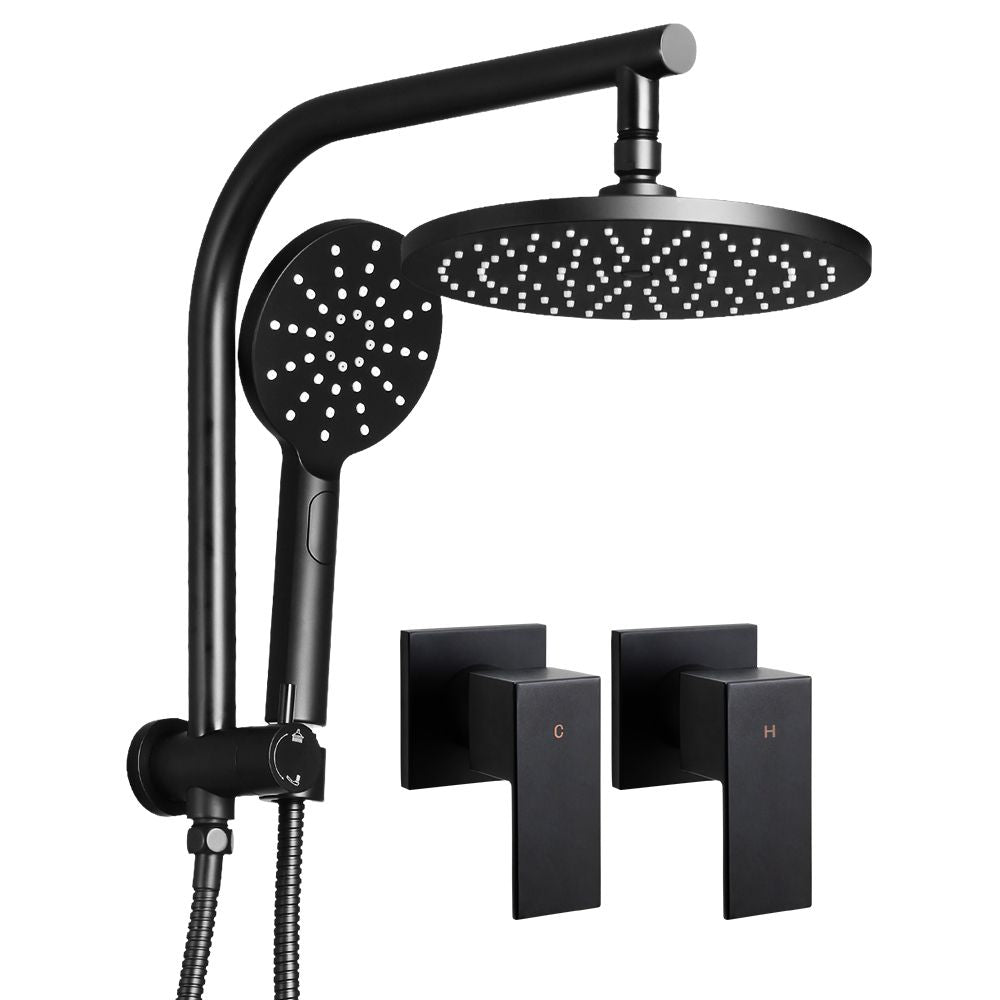 Cefito 9'' Rain Shower Head Set Handheld Round High Pressure Twins Tap Black Bedworld
