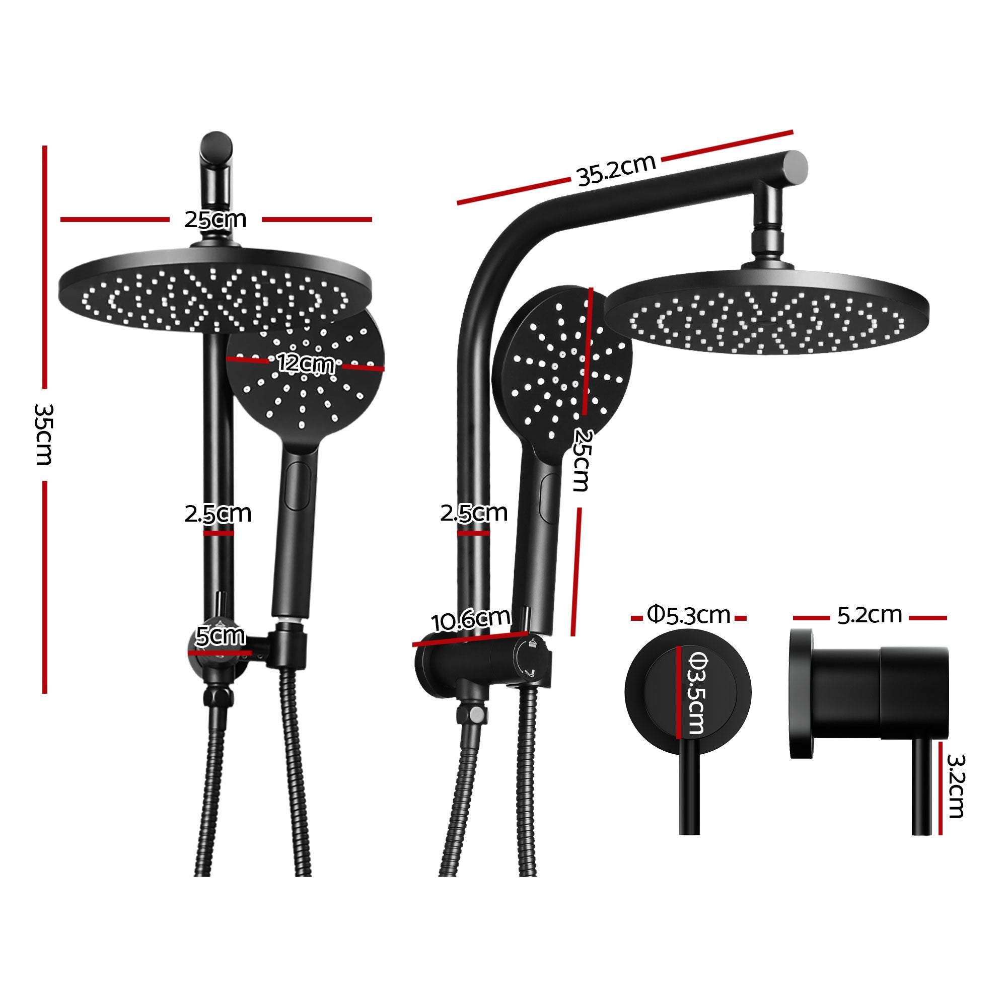 Cefito 9'' Rain Shower Head Set Handheld Round High Pressure Twins Tap Chrome Bedworld