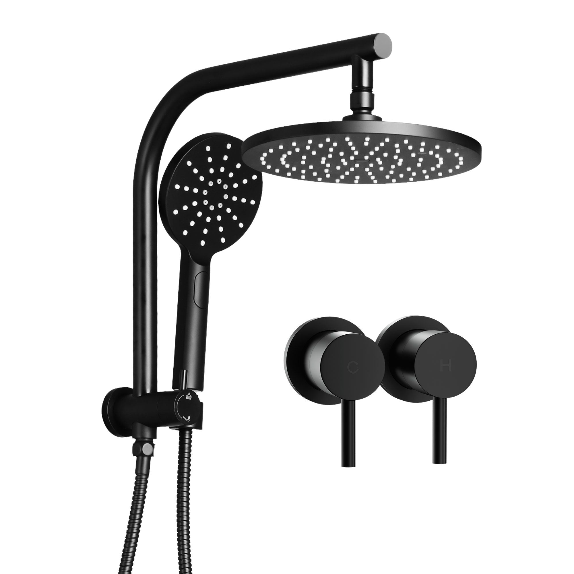 Cefito 9'' Rain Shower Head Set Handheld Round High Pressure Twins Tap Chrome Bedworld