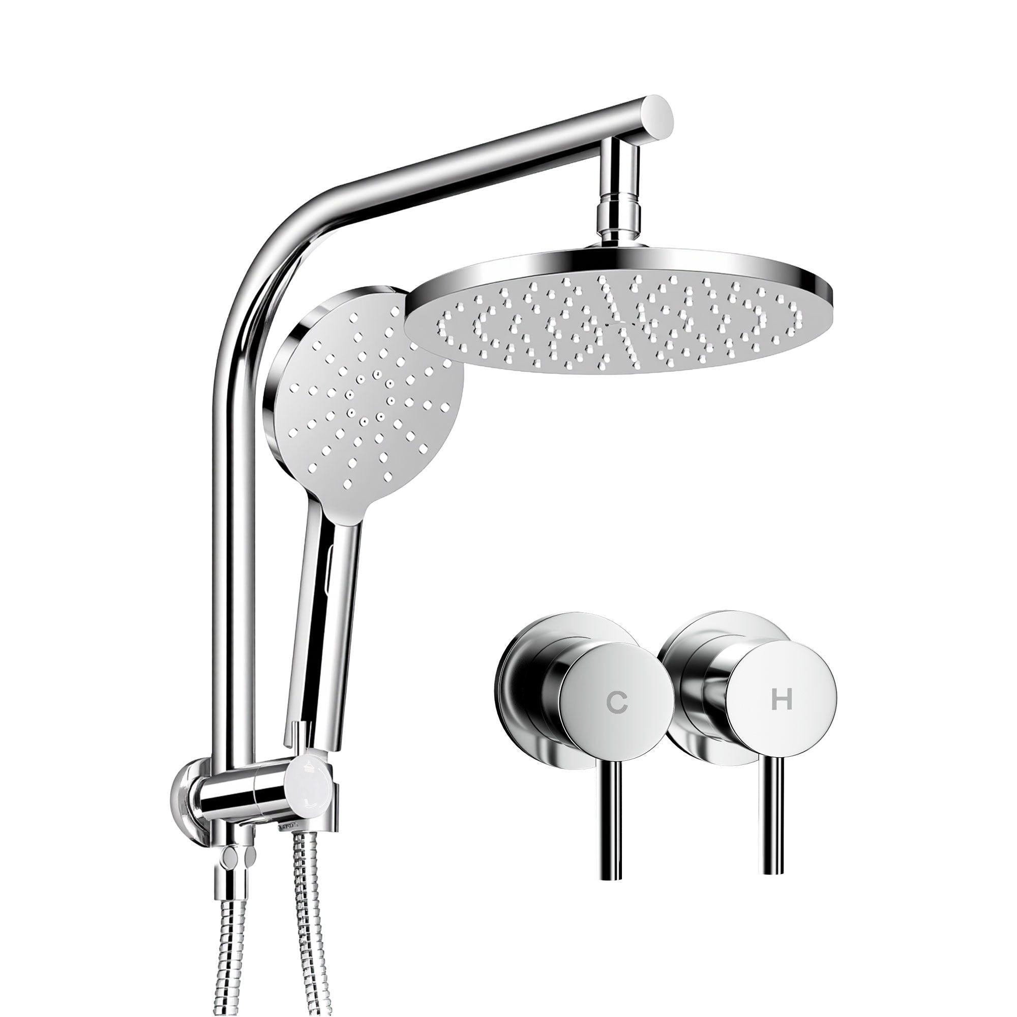 Cefito 9'' Rain Shower Head Set Handheld Round High Pressure Twins Tap Chrome