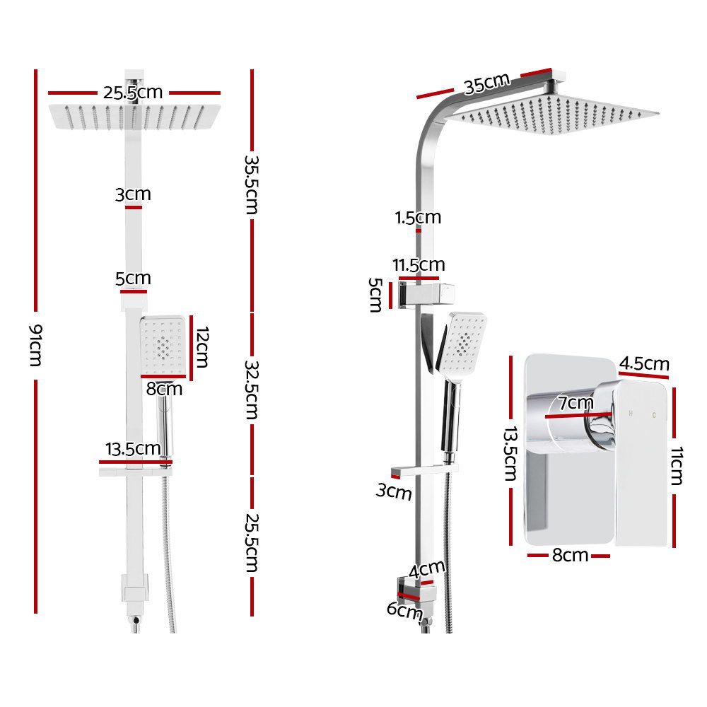 Cefito 10'' Rain Shower Head Set Handheld Square High Pressure Mixer Tap Chrome Bedworld