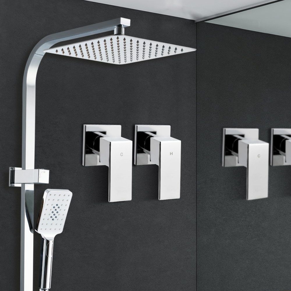 Cefito 10'' Rain Shower Head Set Handheld Square High Pressure Twins Tap Chrome Bedworld