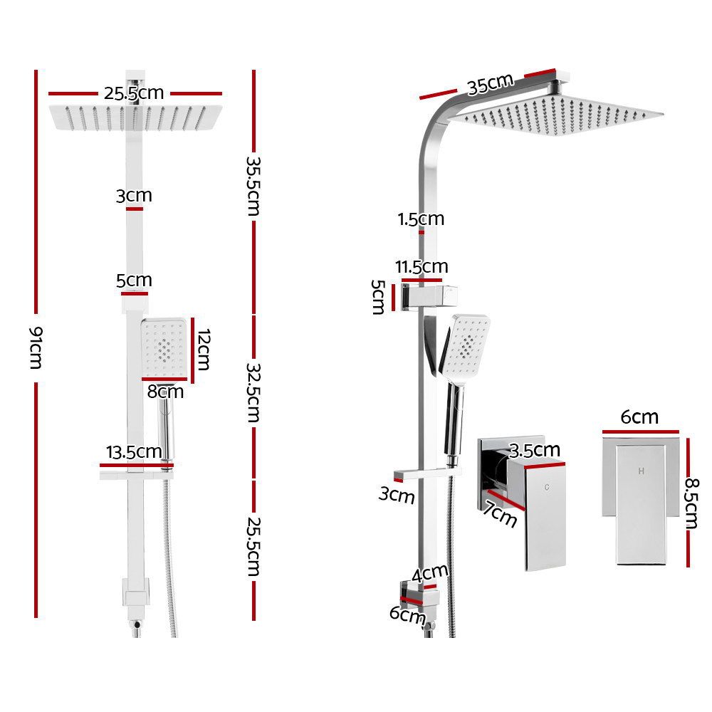 Cefito 10'' Rain Shower Head Set Handheld Square High Pressure Twins Tap Chrome Bedworld