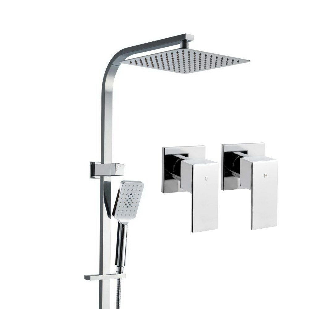 Cefito 10'' Rain Shower Head Set Handheld Square High Pressure Twins Tap Chrome Bedworld
