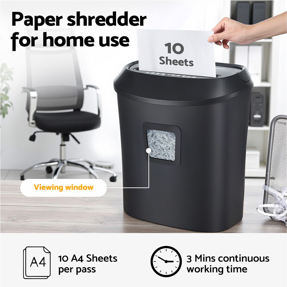 Devanti Electric Paper Shredder for Home Office 10 A4 Paper Sheet Cross-Cut Paper Bedworld