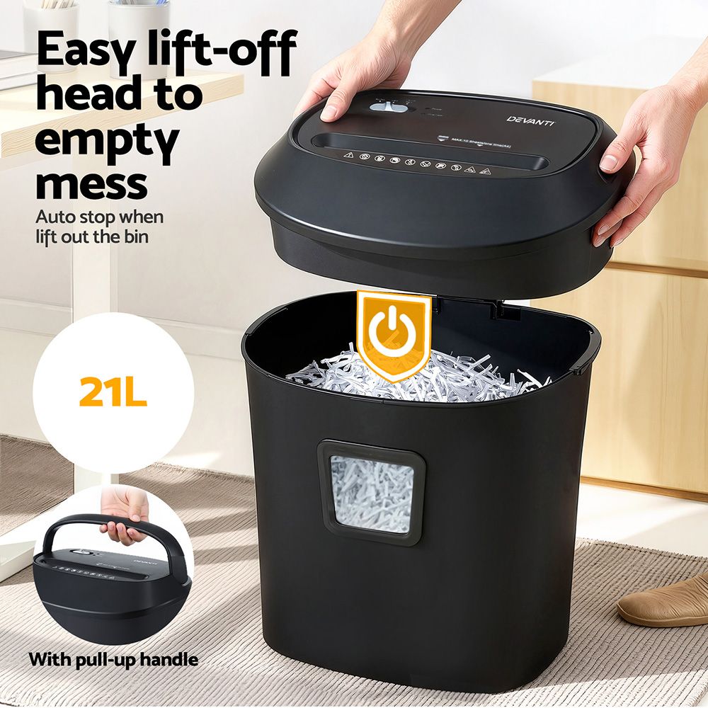 Devanti Electric Paper Shredder for Home Office 10 A4 Paper Sheet Cross-Cut Paper Bedworld
