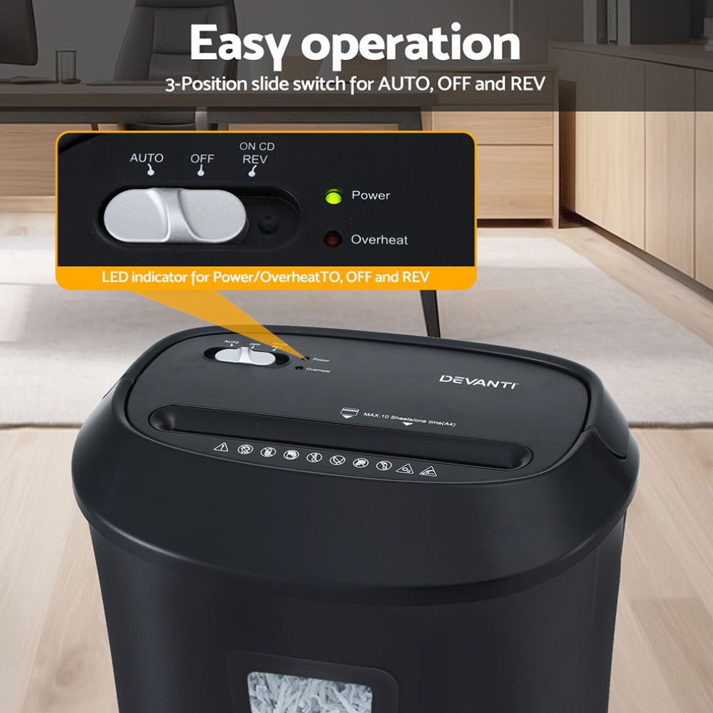 Devanti Electric Paper Shredder for Home Office 10 A4 Paper Sheet Cross-Cut Paper Bedworld