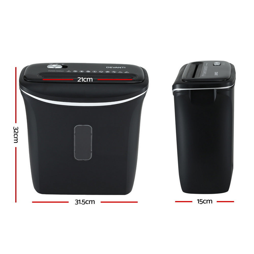Devanti 12L Cross-Cut Shredder 8-Sheet Paper Home Office Credit Card Bedworld