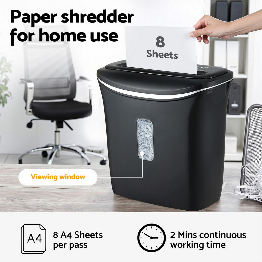 Devanti 12L Cross-Cut Shredder 8-Sheet Paper Home Office Credit Card Bedworld