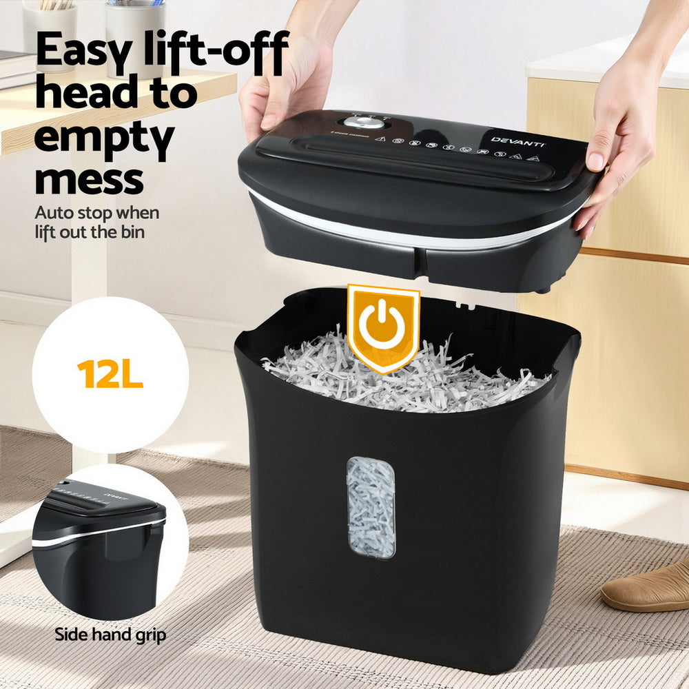 Devanti 12L Cross-Cut Shredder 8-Sheet Paper Home Office Credit Card Bedworld