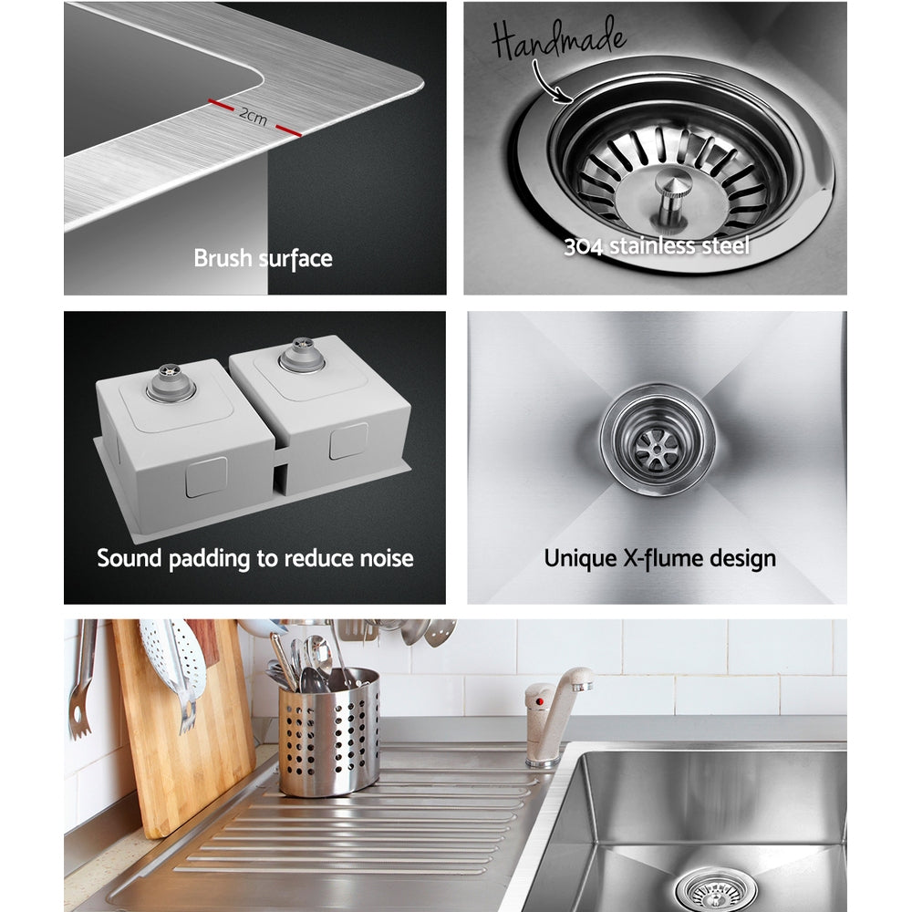 Cefito Kitchen Sink 86X44CM Stainless Steel Basin Double Bowl Silver