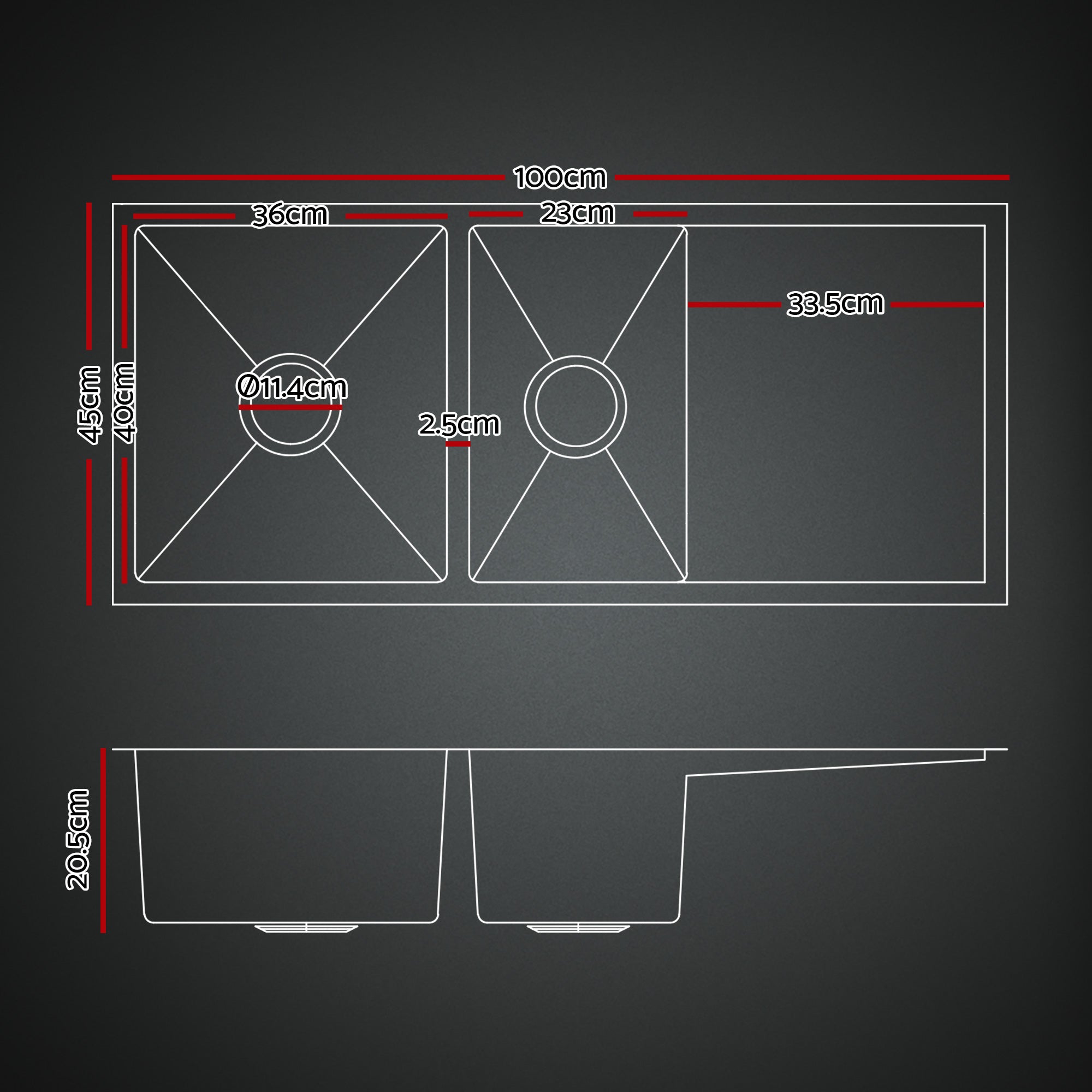 Cefito Stainless Steel Sink 100x45CM With Pull Out Mixer Tap Kitchen Basin Double Bowl Black