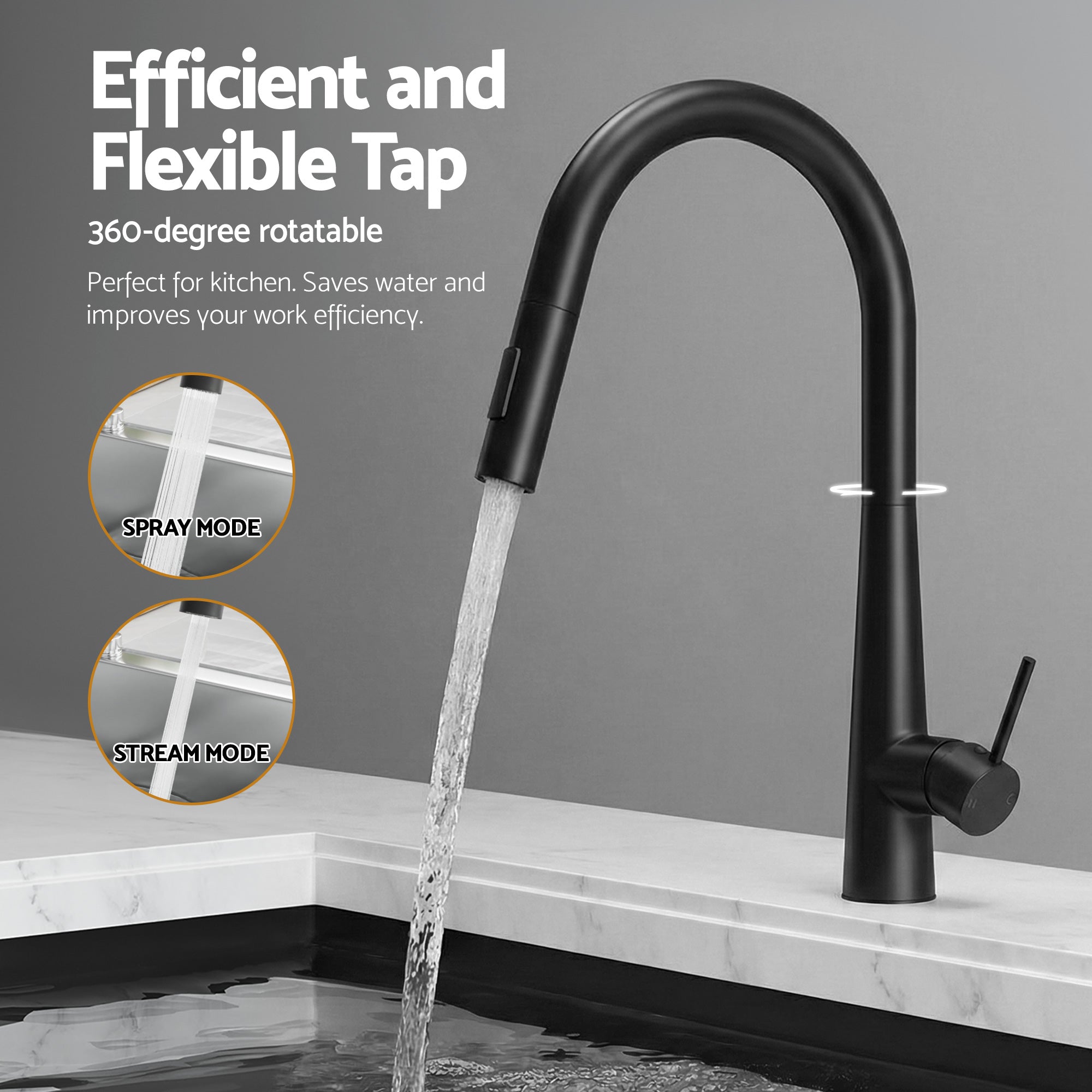 Cefito Stainless Steel Sink 75x45CM With Pull Out Mixer Tap Kitchen Basin Single Bowl Black