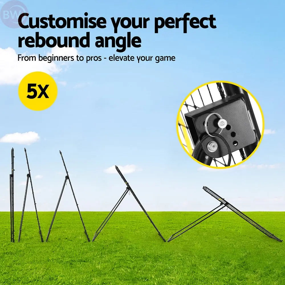Adjustable rebounder net frame showing rebounding angle adjustment mechanism
