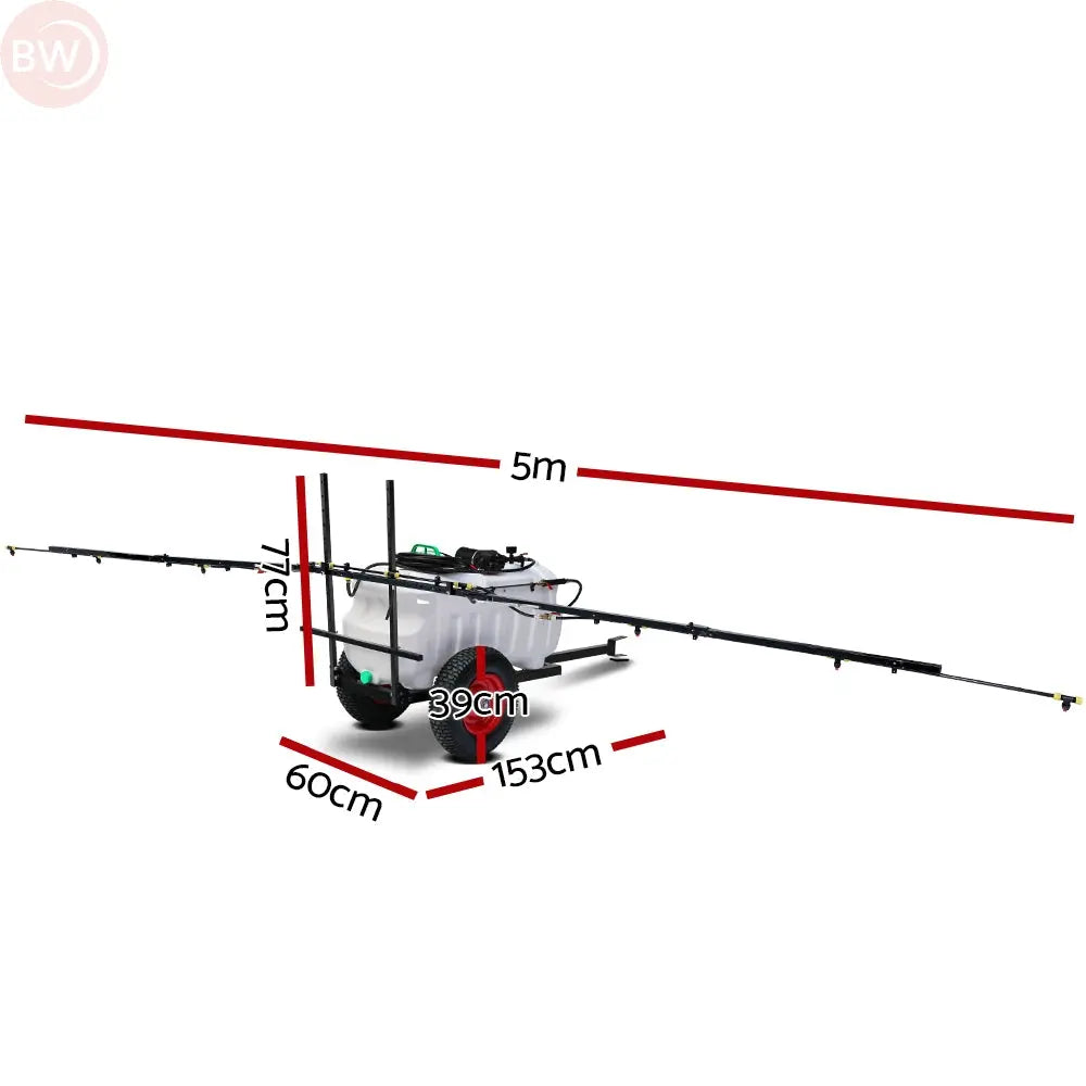 Trailer weed sprayer size diagram with 5m boom, 60cm width and 153cm length